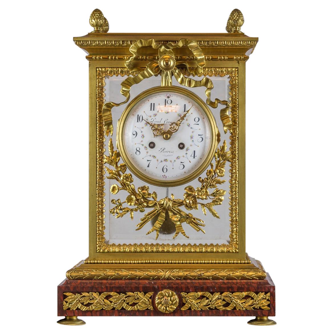 Gilt Bronze and Rouge Marble Mantel Clock by Lemerle-Charpentier & Cie Paris