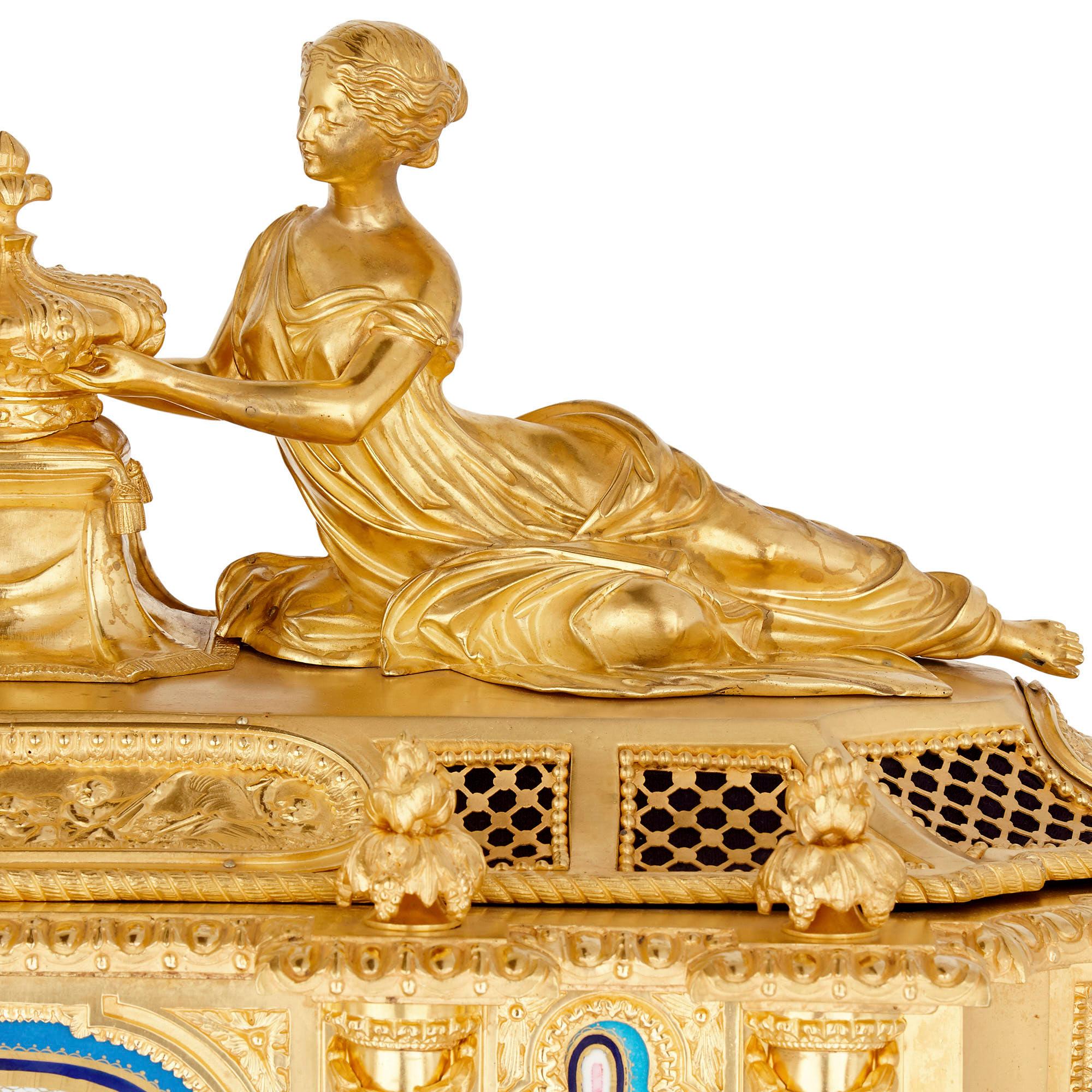19th Century Gilt Bronze and Sèvres Style Porcelain Louis XVI Style Casket on Stand For Sale