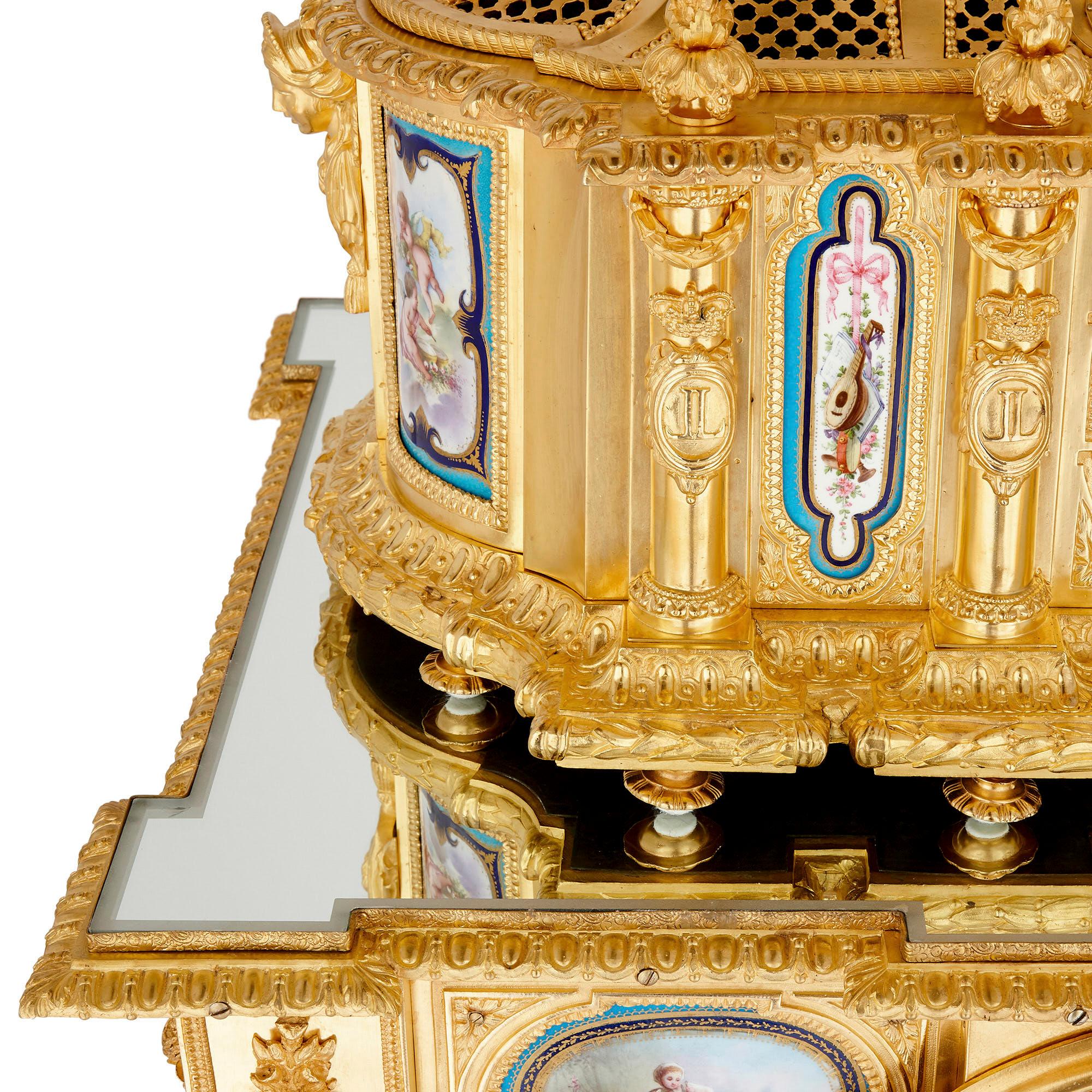 Ormolu Gilt Bronze and Sèvres Style Porcelain Louis XVI Style Casket on Stand For Sale