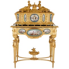 Vintage Gilt Bronze and Sèvres Style Porcelain Louis XVI Style Casket on Stand