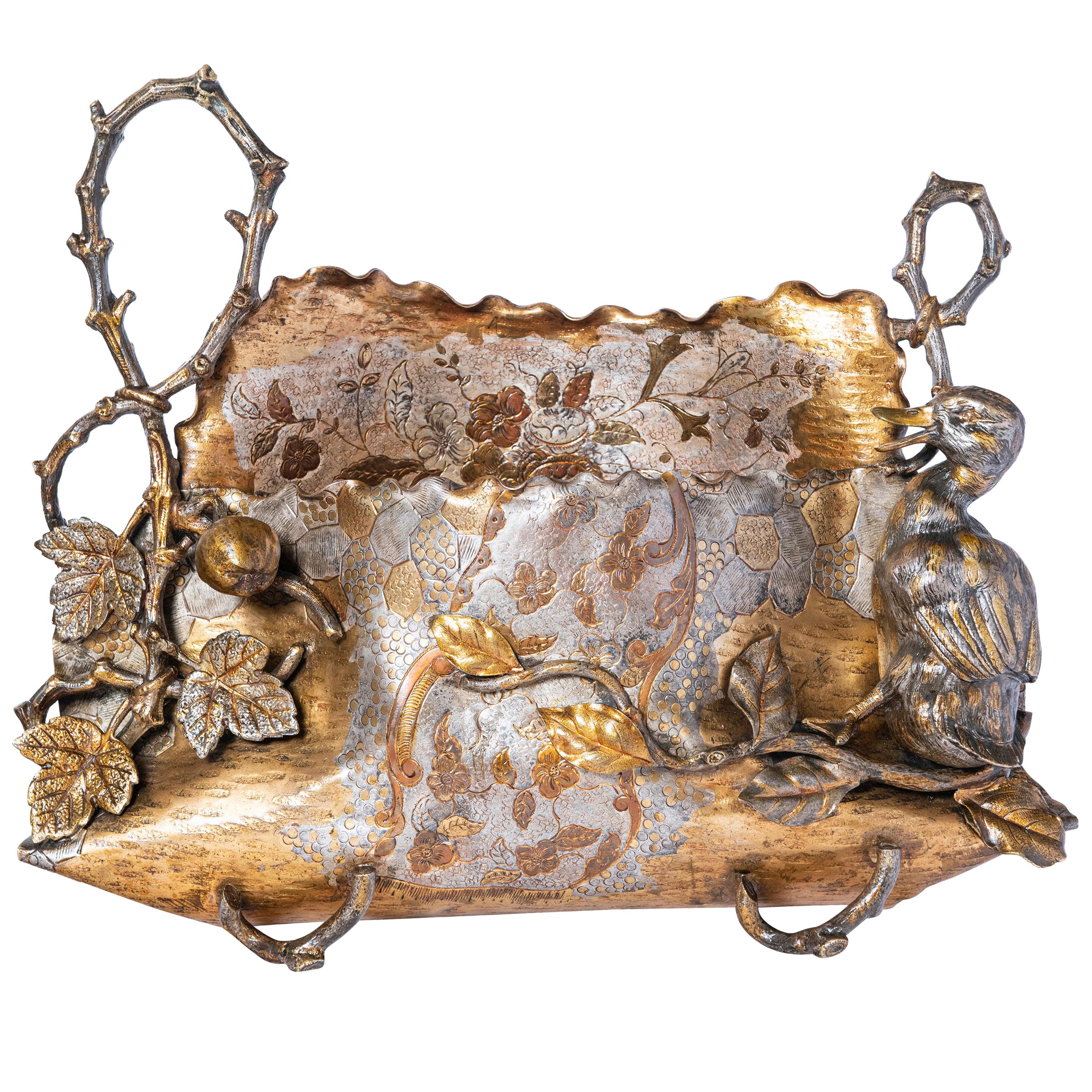 Gilt Bronze and Silver Plate Jardinière, Austria, Early 20th Century For Sale