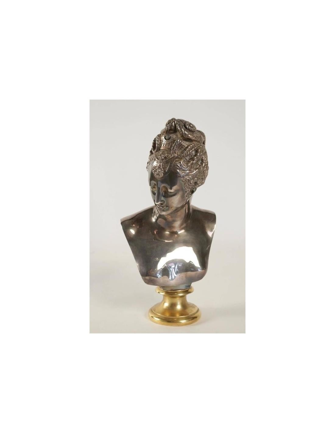 Buste de Diane en bronze doré et argenté, 20e siècle, style Napoléon III

Buste de Diane en bronze doré et argenté du début du XXe siècle, de style Napoléon III.

h : 37cm, l : 20cm, p : 14cm