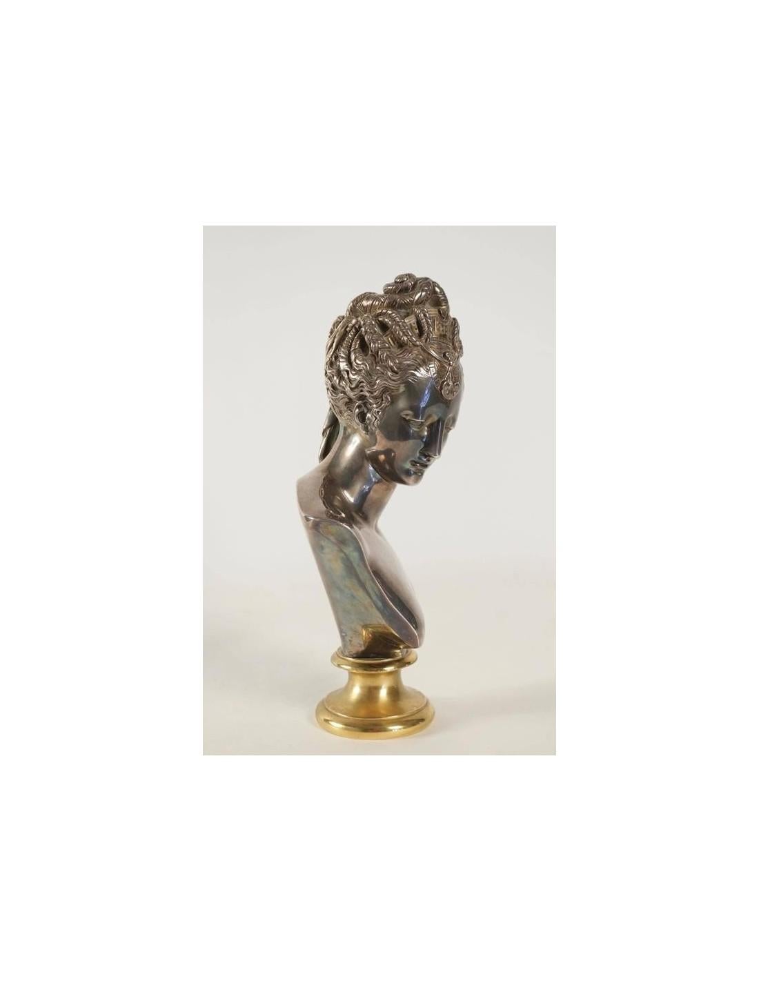 Français Buste de Diane en bronze doré et plaqué argent, 20e siècle en vente