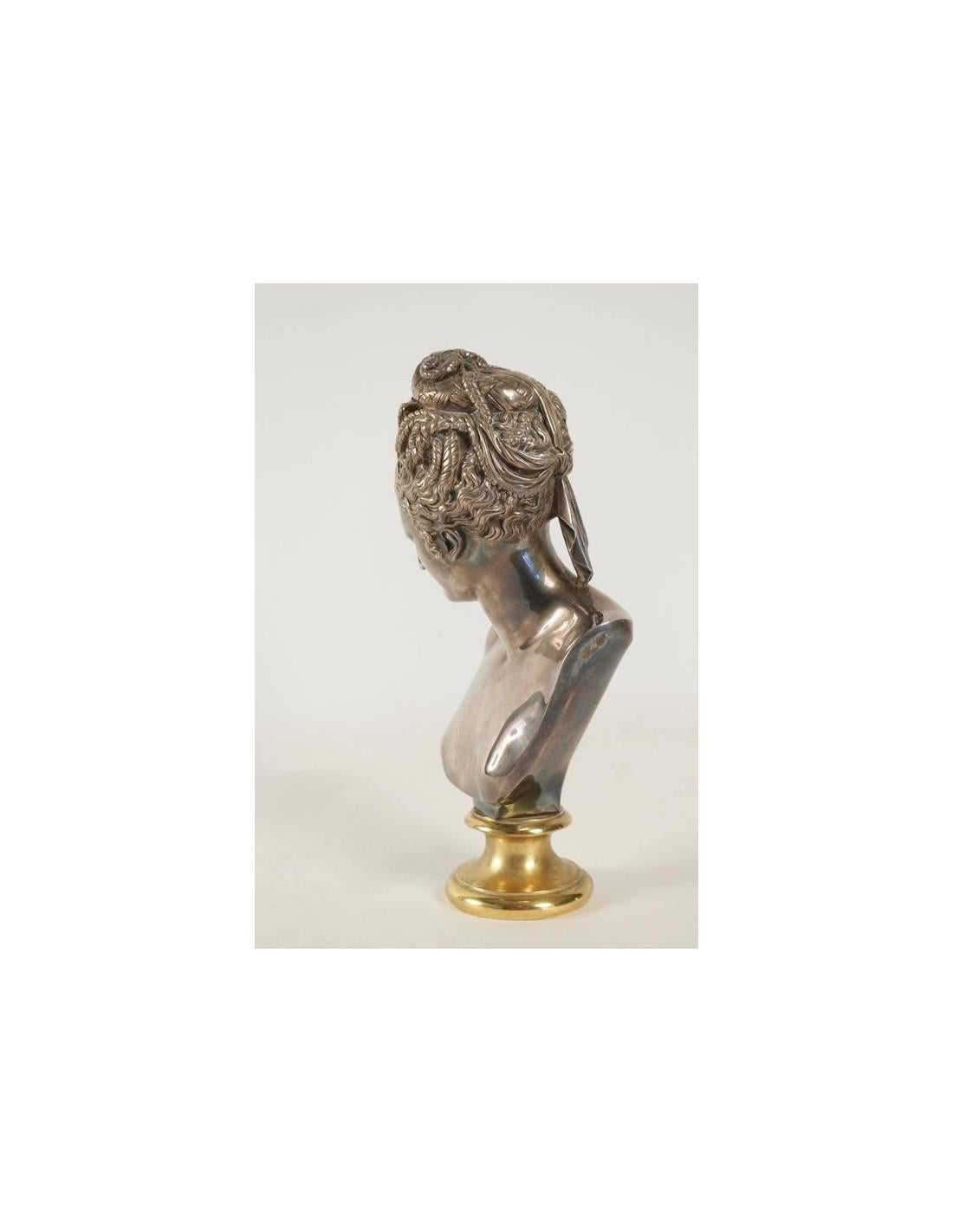 Buste de Diane en bronze doré et plaqué argent, 20e siècle Bon état - En vente à Saint-Ouen, FR