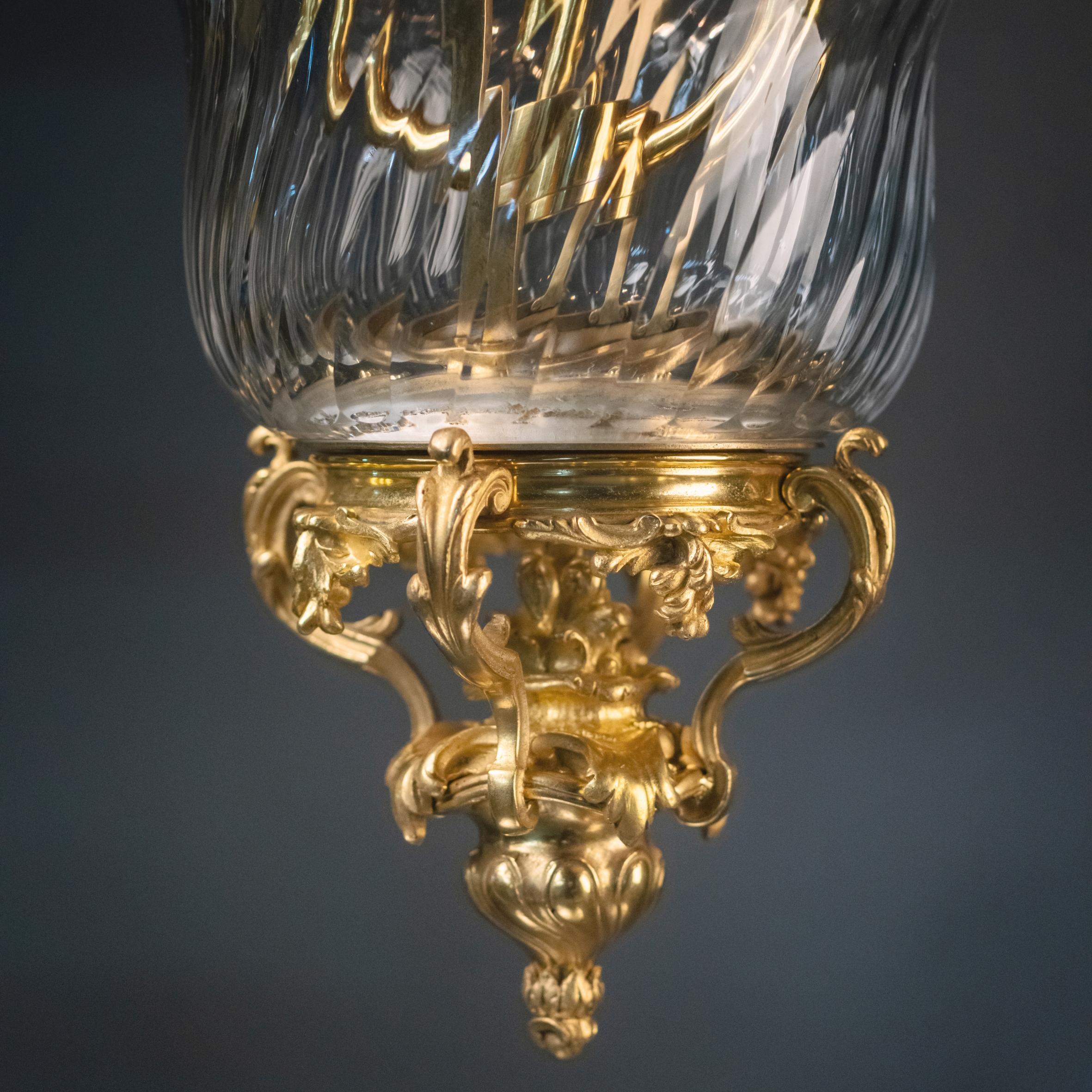 Molded Gilt-Bronze and Spiral Moulded Glass Lantern Attributed to François Linke For Sale