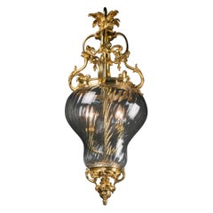 Gilt-Bronze and Spiral Moulded Glass Lantern Attributed to François Linke