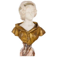 Buste de femme en bronze doré et marbre blanc de Gory