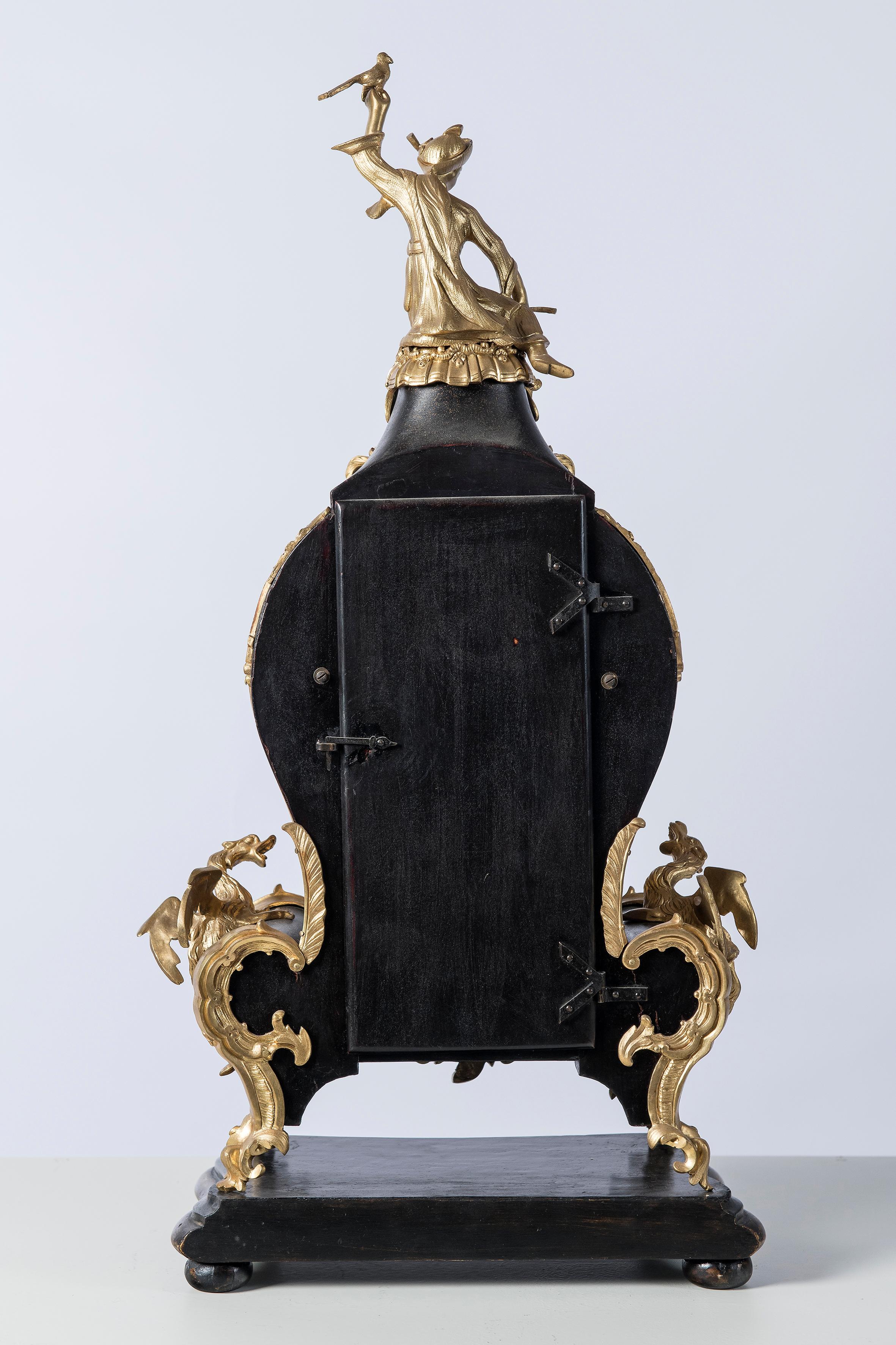 Chinoiserie Gilt Bronze and Wood Table Clock, Clock Signed Biesta, Paris, circa 1890 For Sale