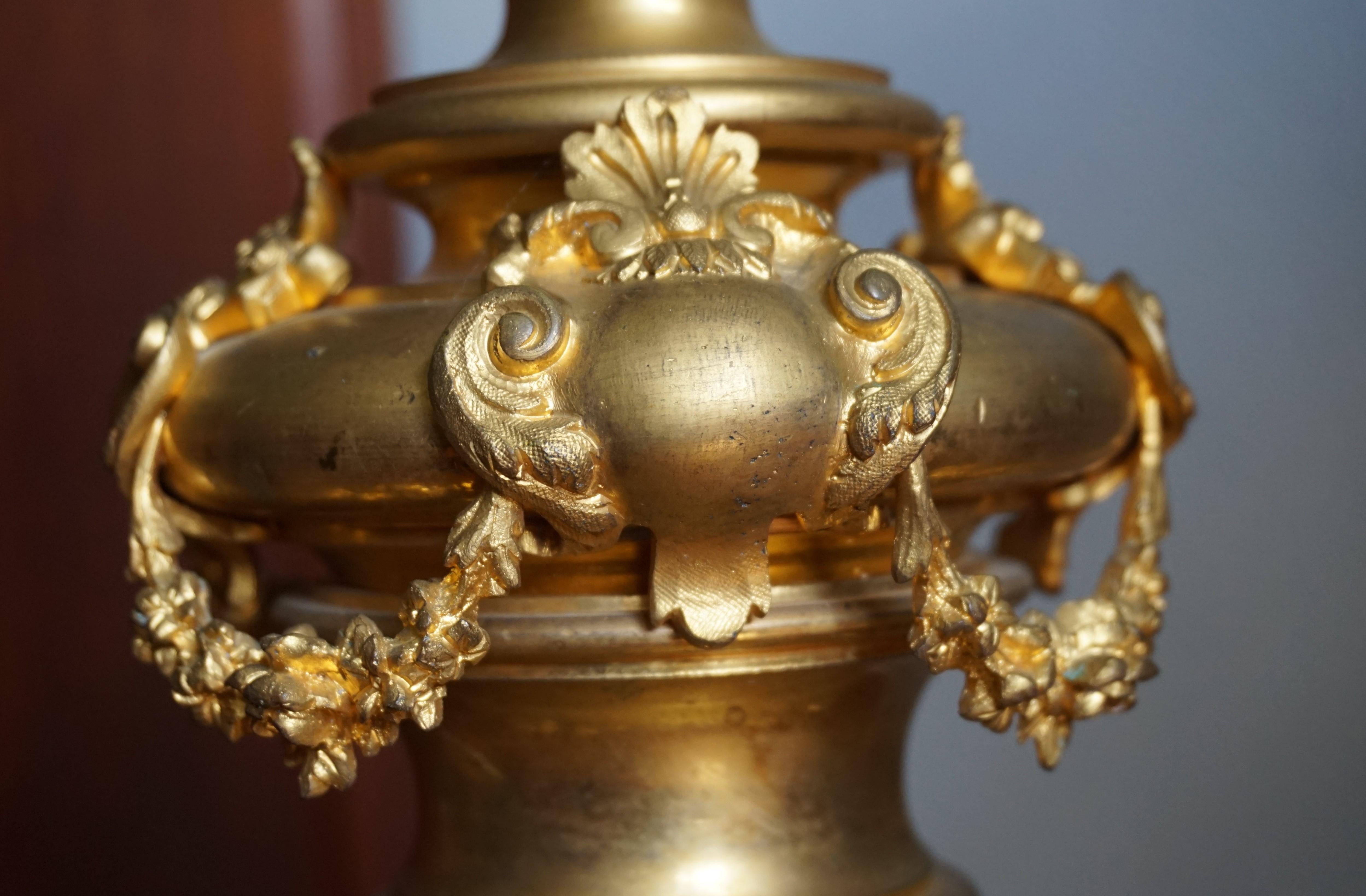 Gilt Bronze Antique Church Altar Candlestick w Angel Sculptures by Edmond Lesage For Sale 7