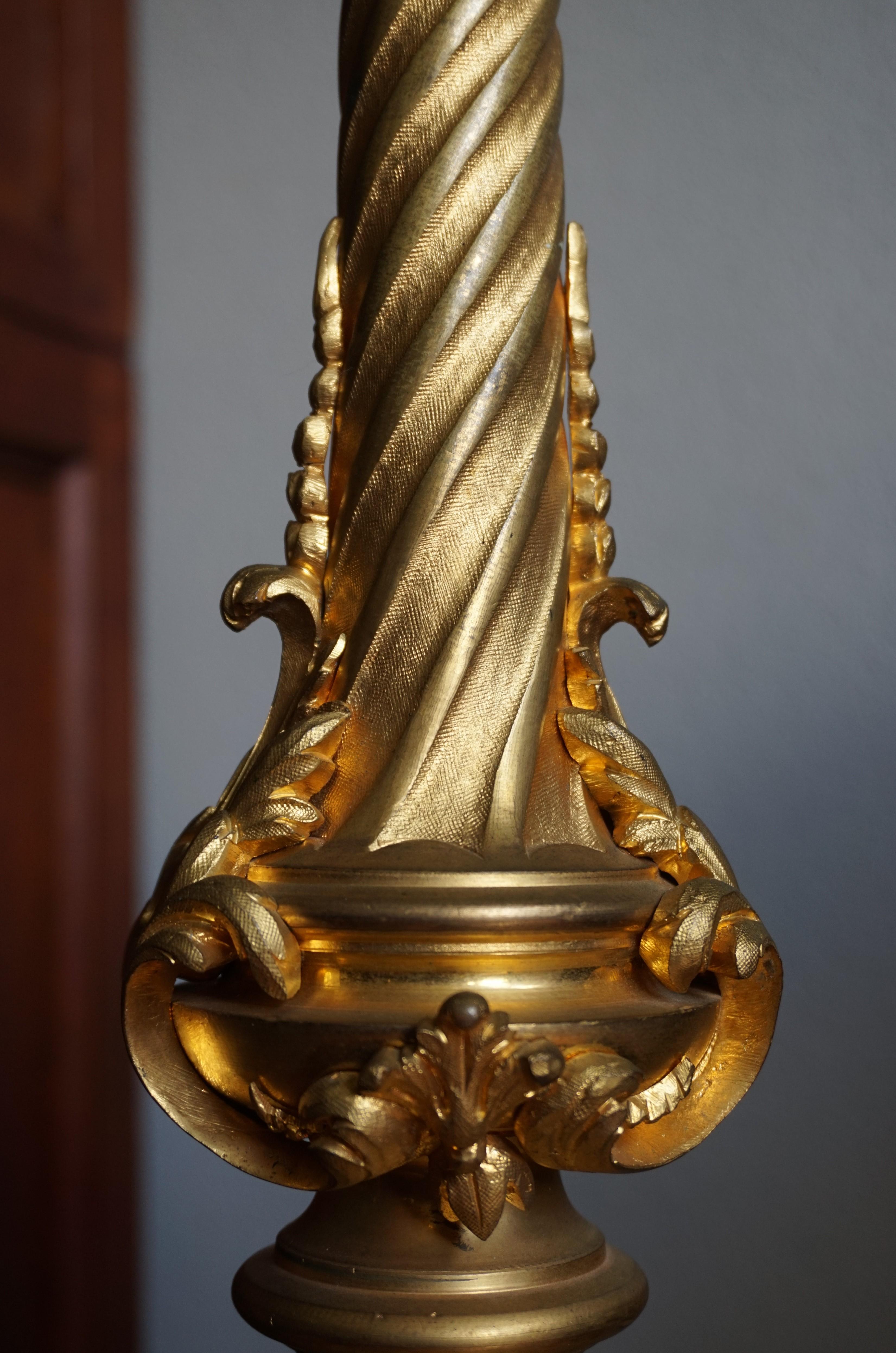 Gilt Bronze Antique Church Altar Candlestick w Angel Sculptures by Edmond Lesage For Sale 11