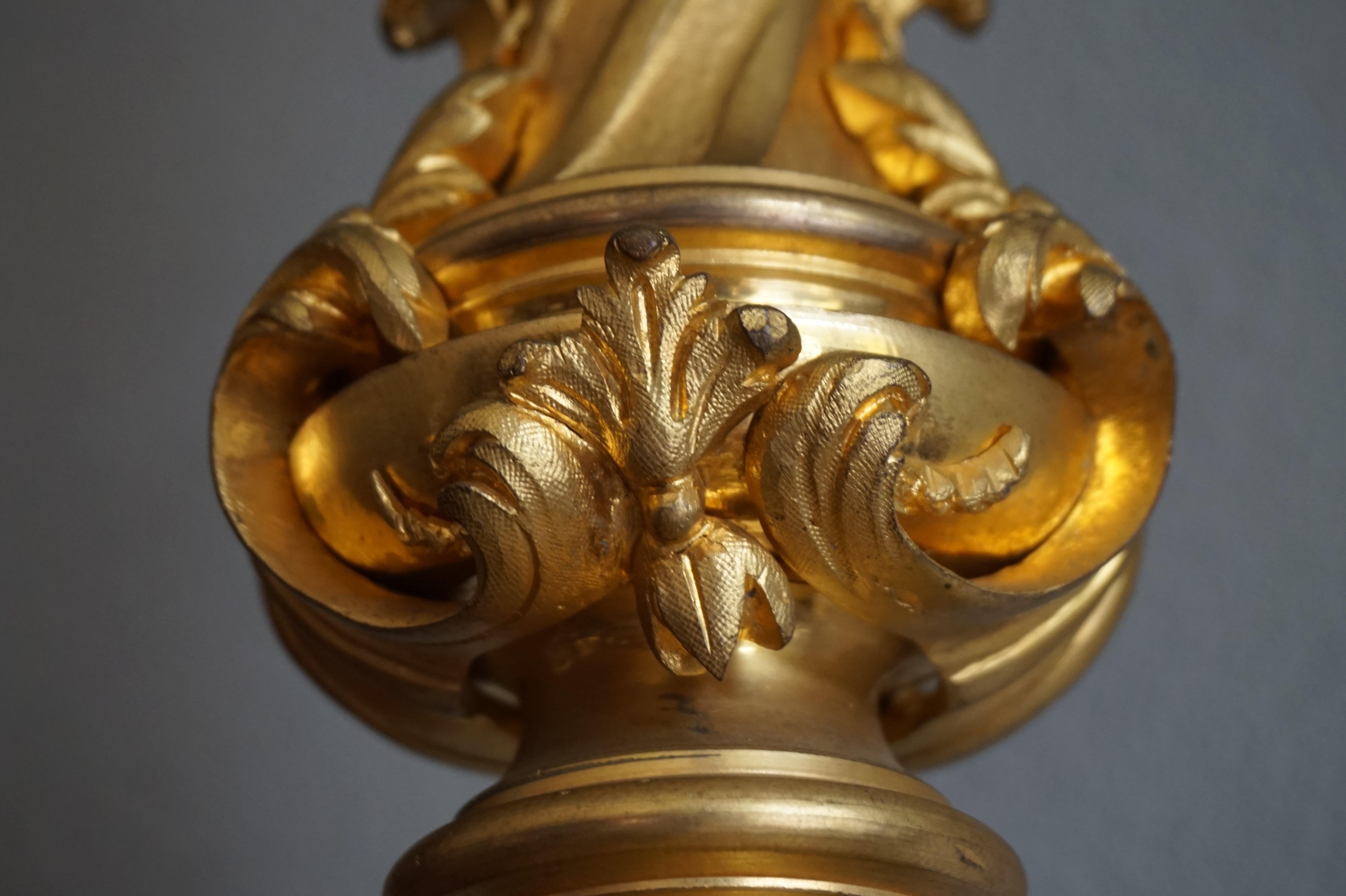 Gilt Bronze Antique Church Altar Candlestick w Angel Sculptures by Edmond Lesage For Sale 10