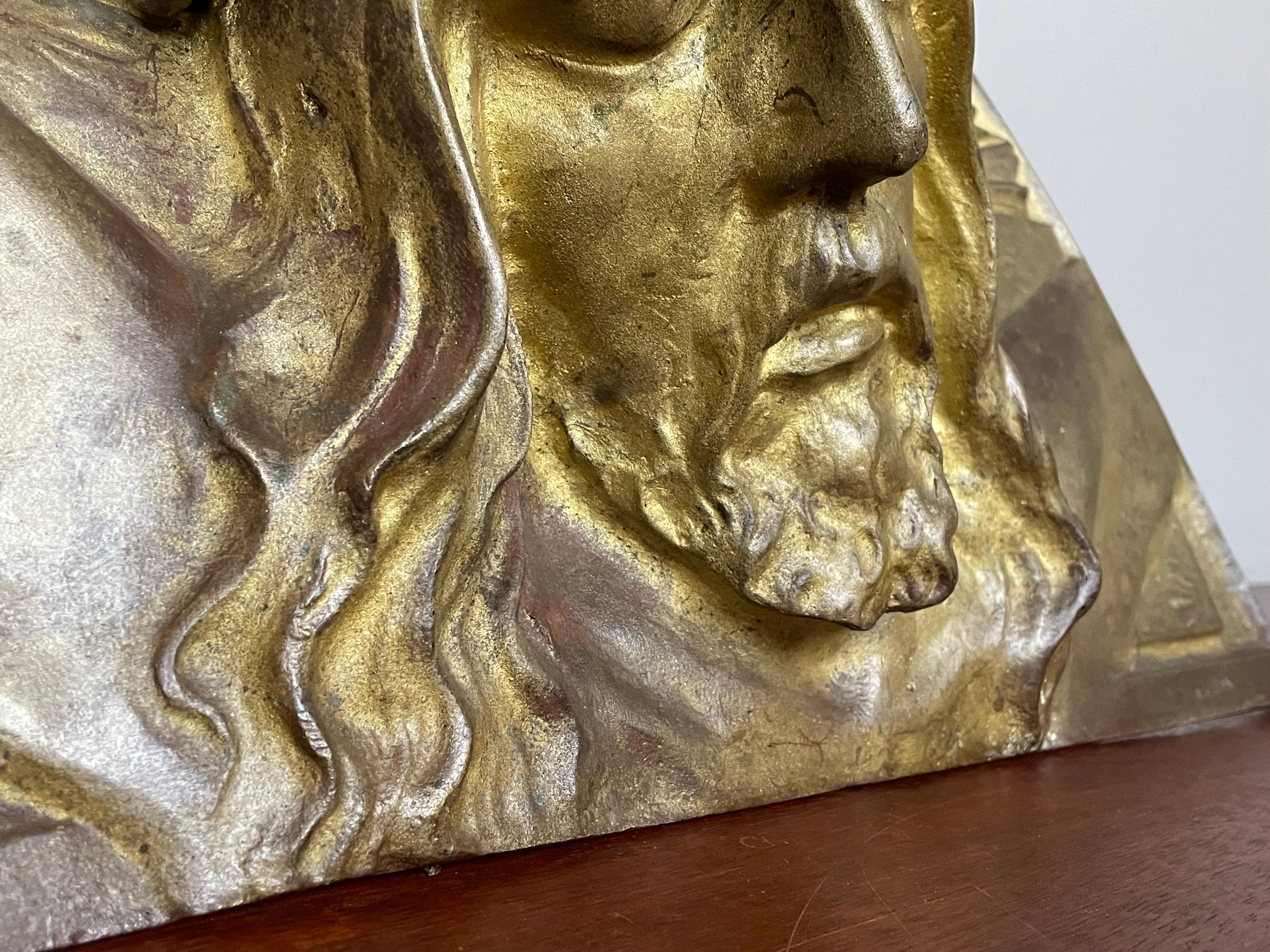 Gilt Bronze Art Deco Wall Sculpture of Christ with Crown of Thorns by S. Norga 2