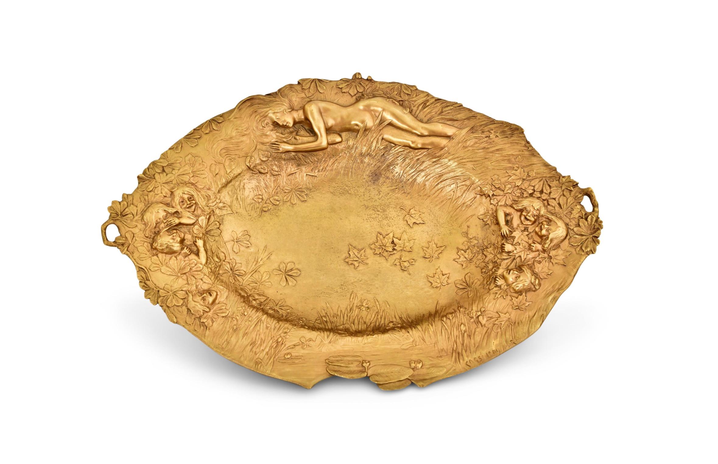 Vergoldete Bronze Jugendstil Figuraler Tafelaufsatz / Charles Korschann Französisch 1872-1943 im Angebot 1