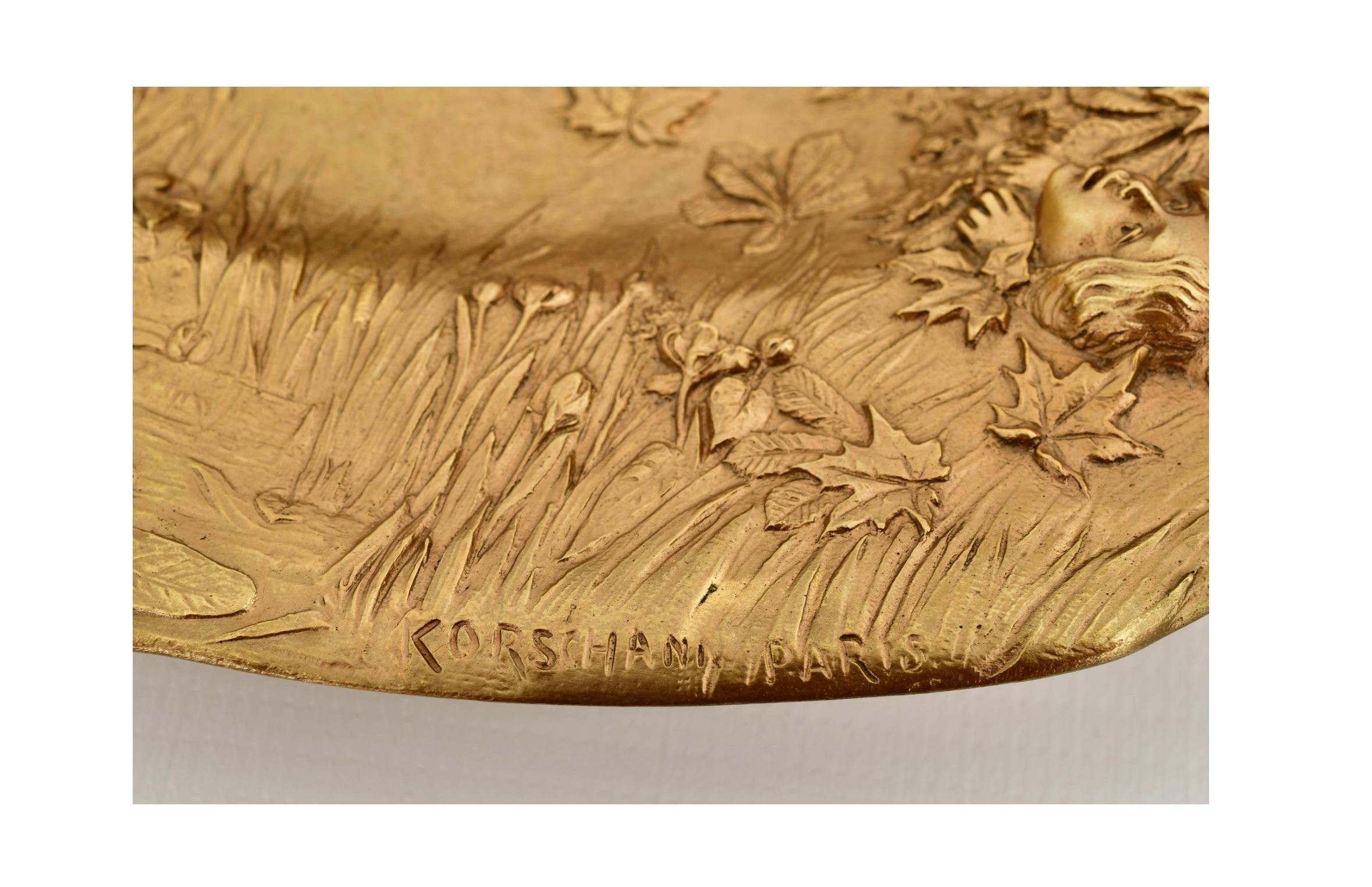 Vergoldete Bronze Jugendstil Figuraler Tafelaufsatz / Charles Korschann Französisch 1872-1943 im Angebot 3