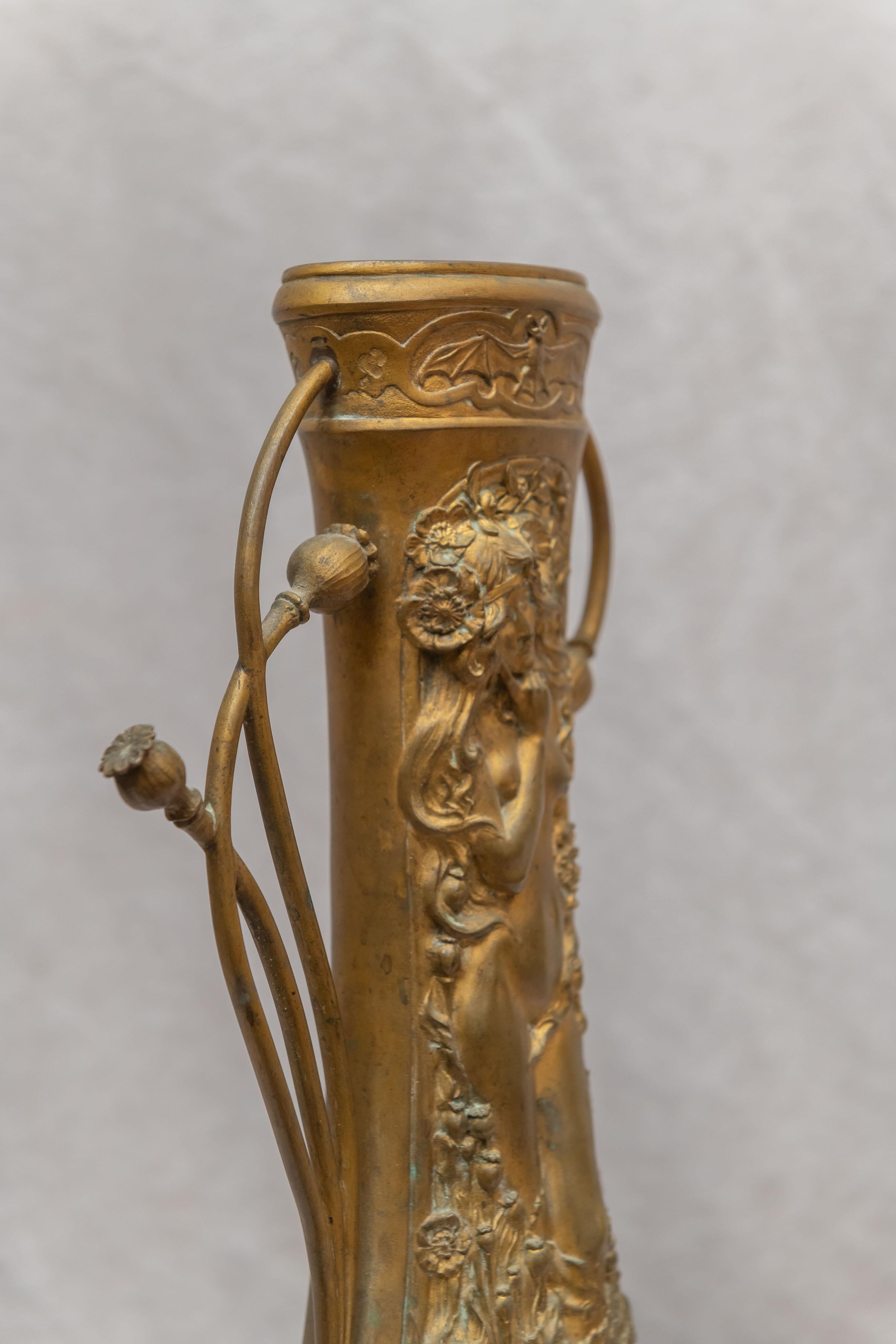 charles korschann/paul-françois louchet signed bronze mermaid vase