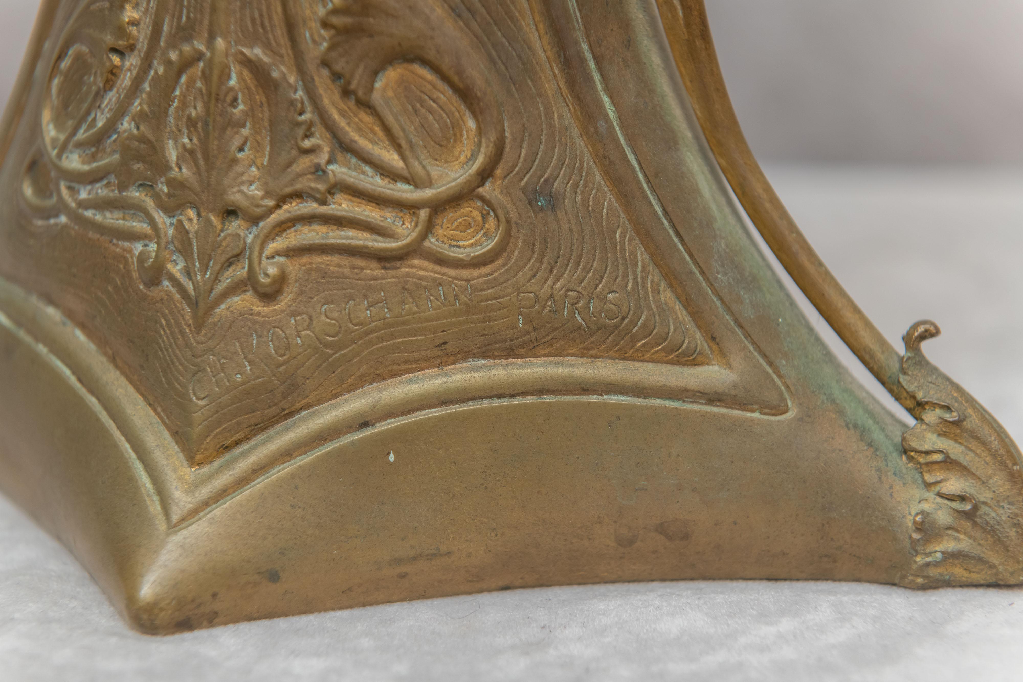French Gilt Bronze Art Nouveau Vase, w/ Bat, Artist Signed Korschann, circa 1910