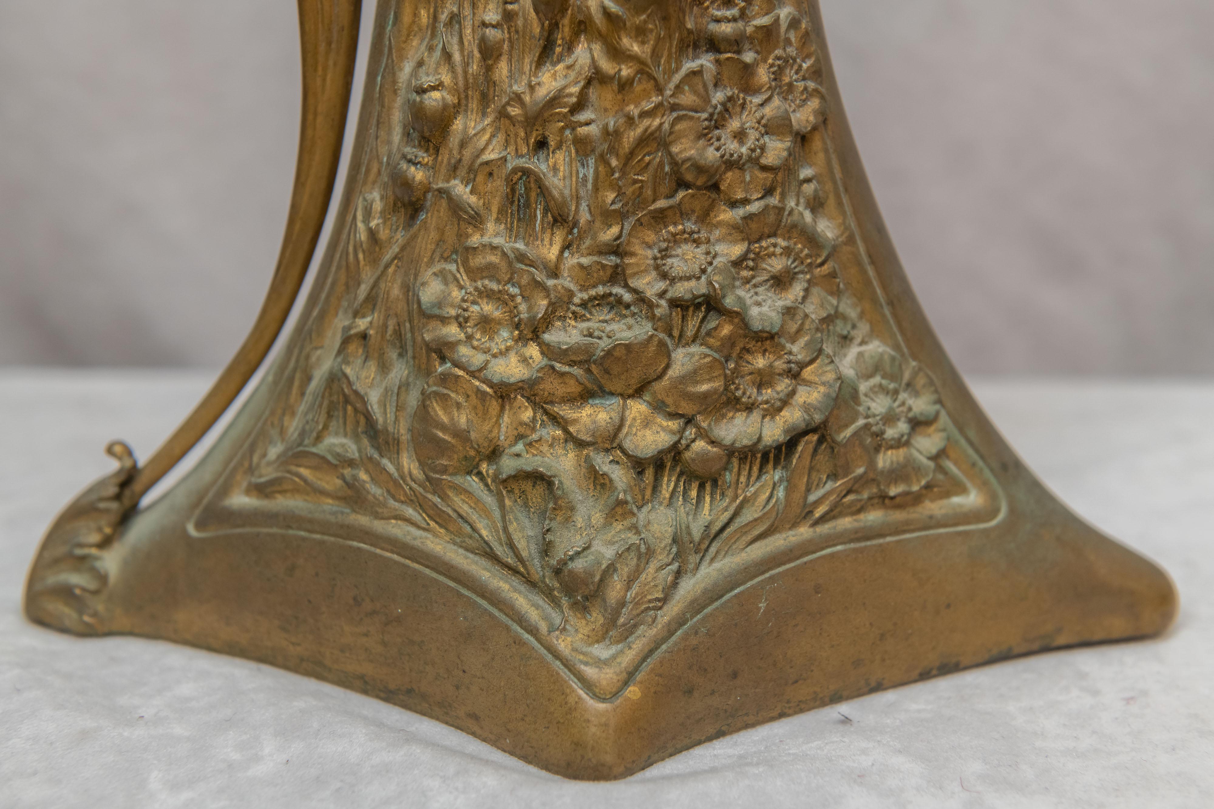 Gilt Bronze Art Nouveau Vase, w/ Bat, Artist Signed Korschann, circa 1910 2