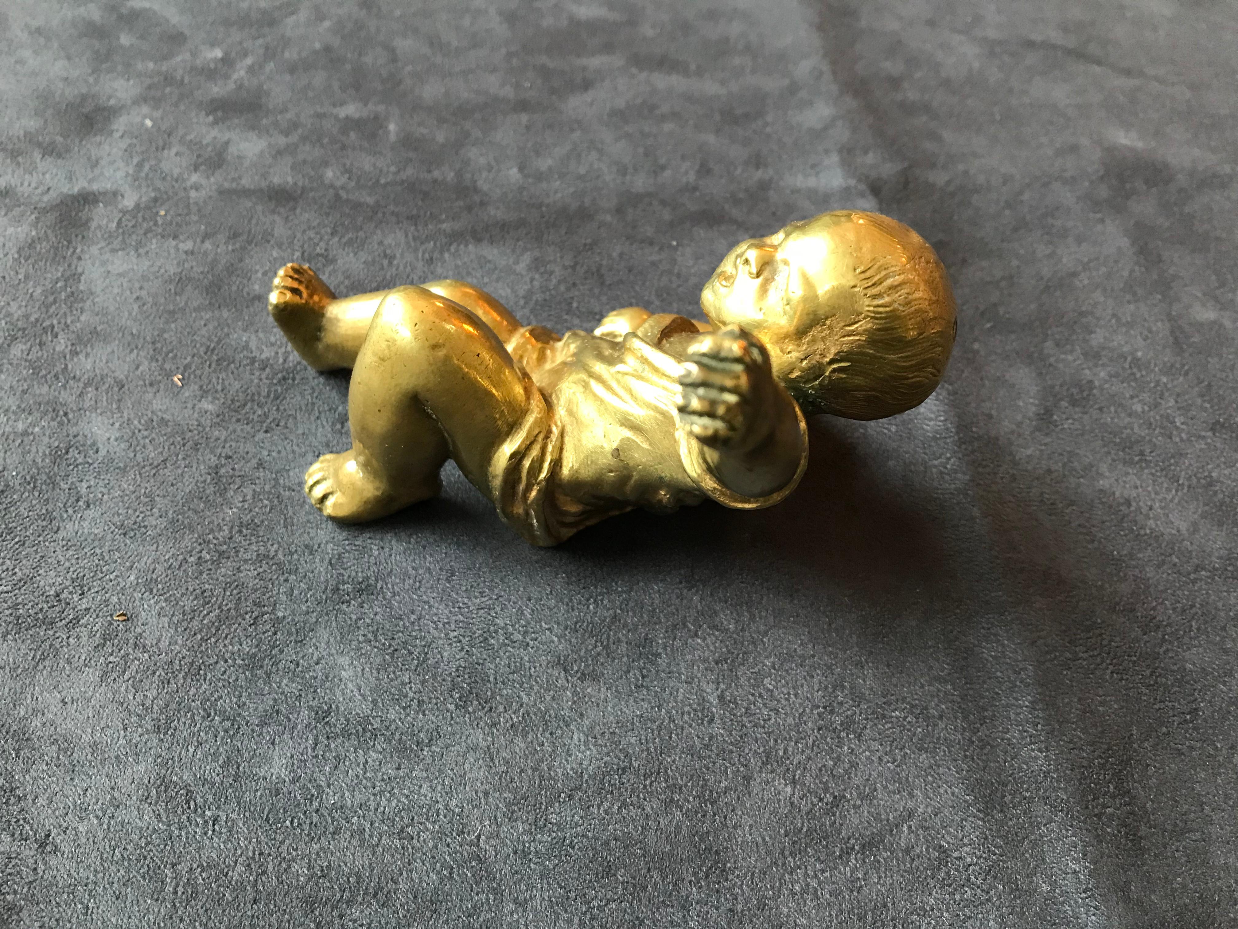 French Provincial Gilt Bronze Baby Sculpture Paperweight, France, 1950 For Sale