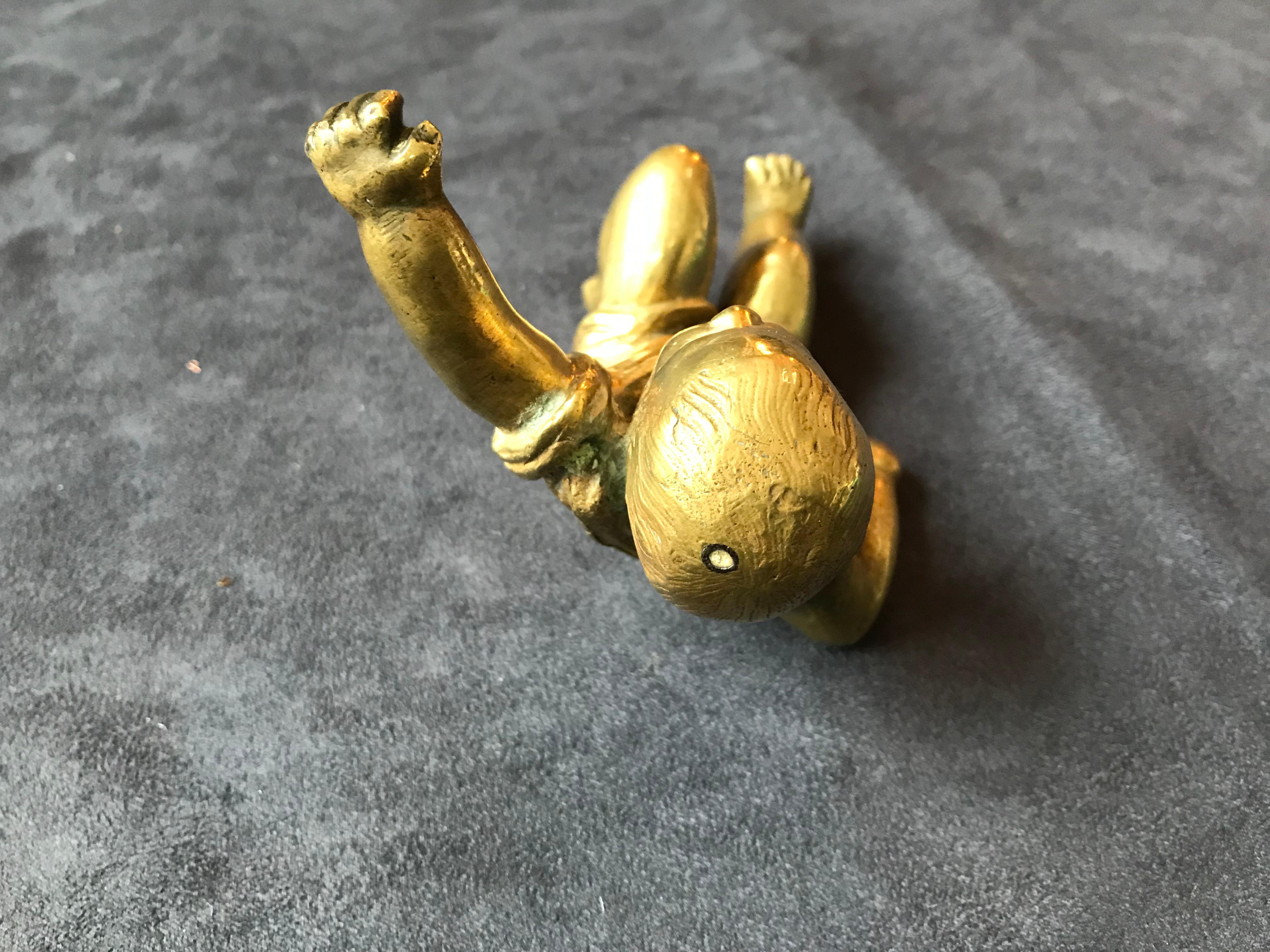 French Gilt Bronze Baby Sculpture Paperweight, France, 1950 For Sale