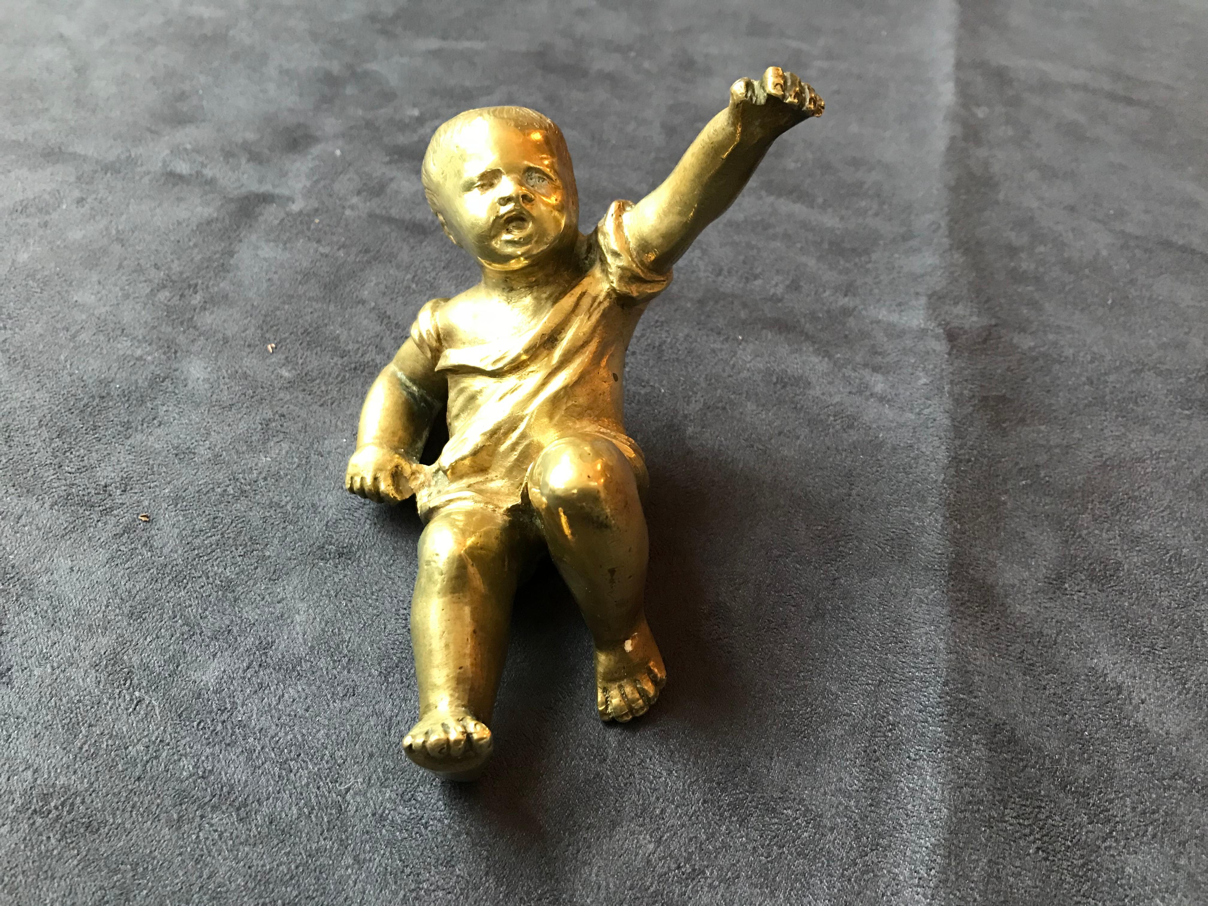 Mid-20th Century Gilt Bronze Baby Sculpture Paperweight, France, 1950 For Sale