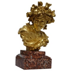 Gilt Bronze Bacchus Bust on Rouge Marble, Jean Batiste Carpeaux, 19th Century