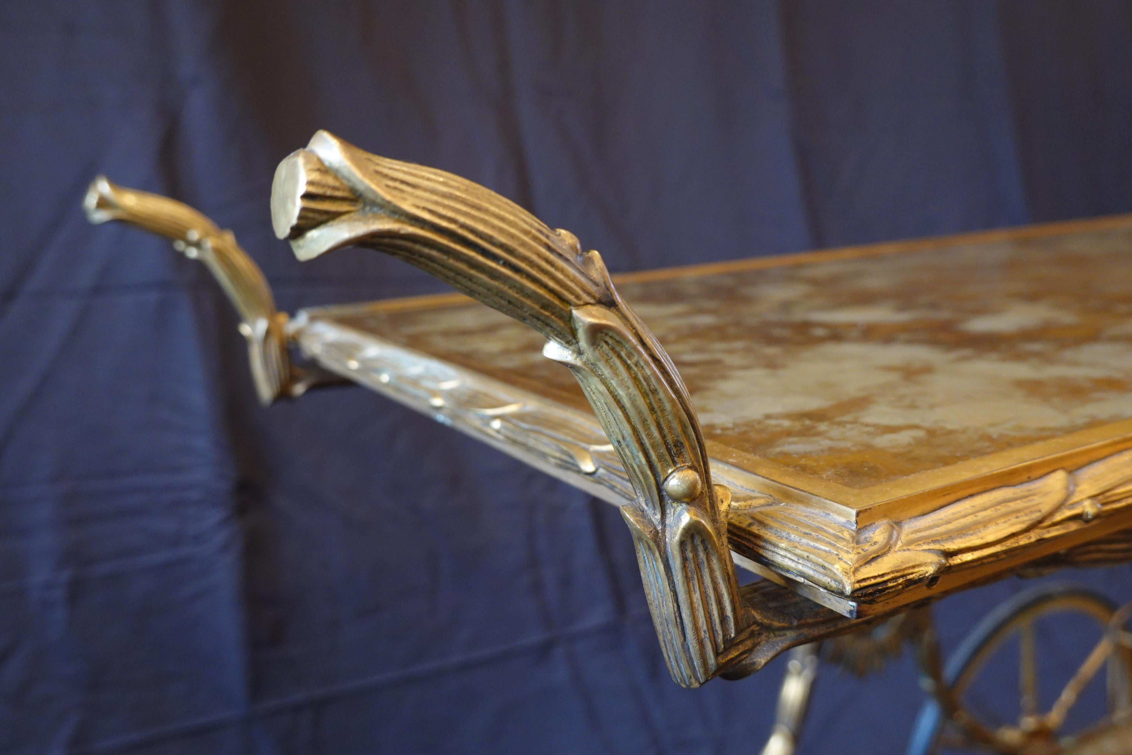 French Gilt-Bronze Bar Cart with Gold Églomisé Tops attr. to Bagues For Sale 3