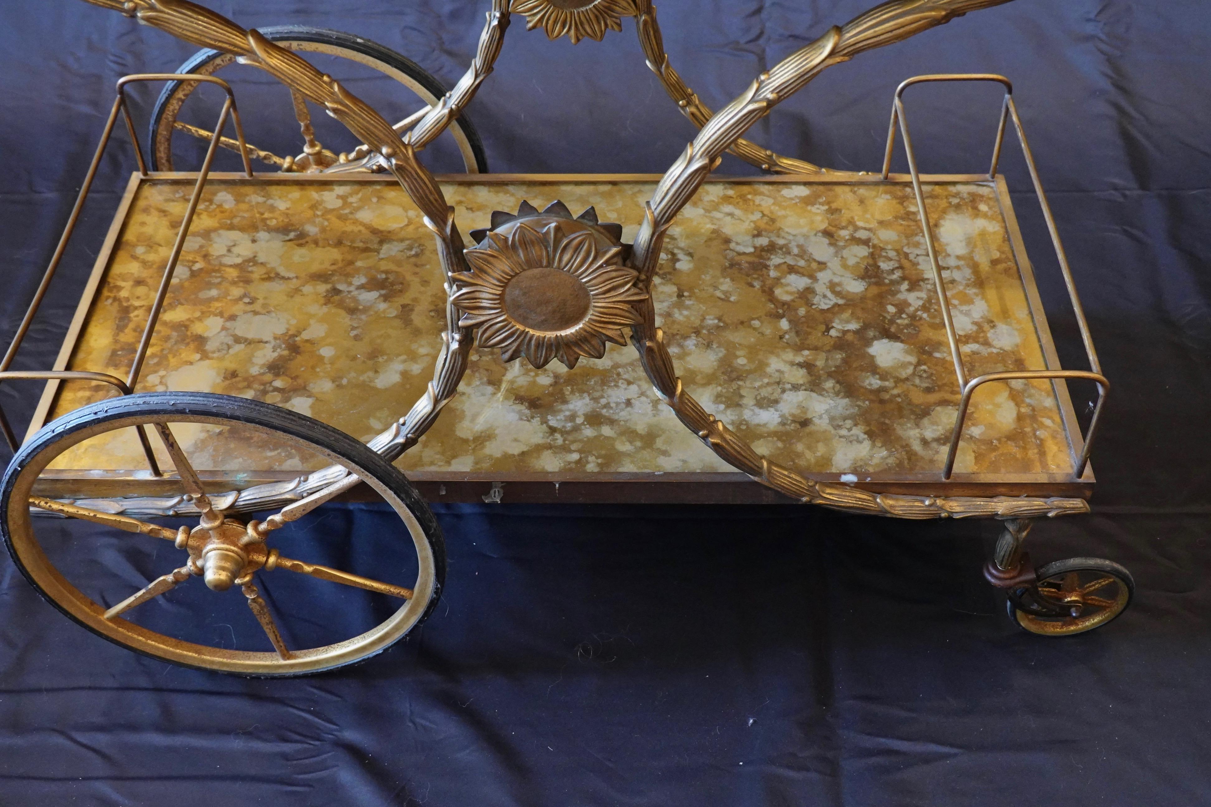 French Gilt-Bronze Bar Cart with Gold Églomisé Tops attr. to Bagues For Sale 4