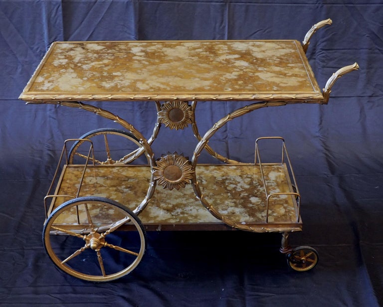 French GiltBronze Bar Cart with Gold Églomisé Tops attr. to Bagues For