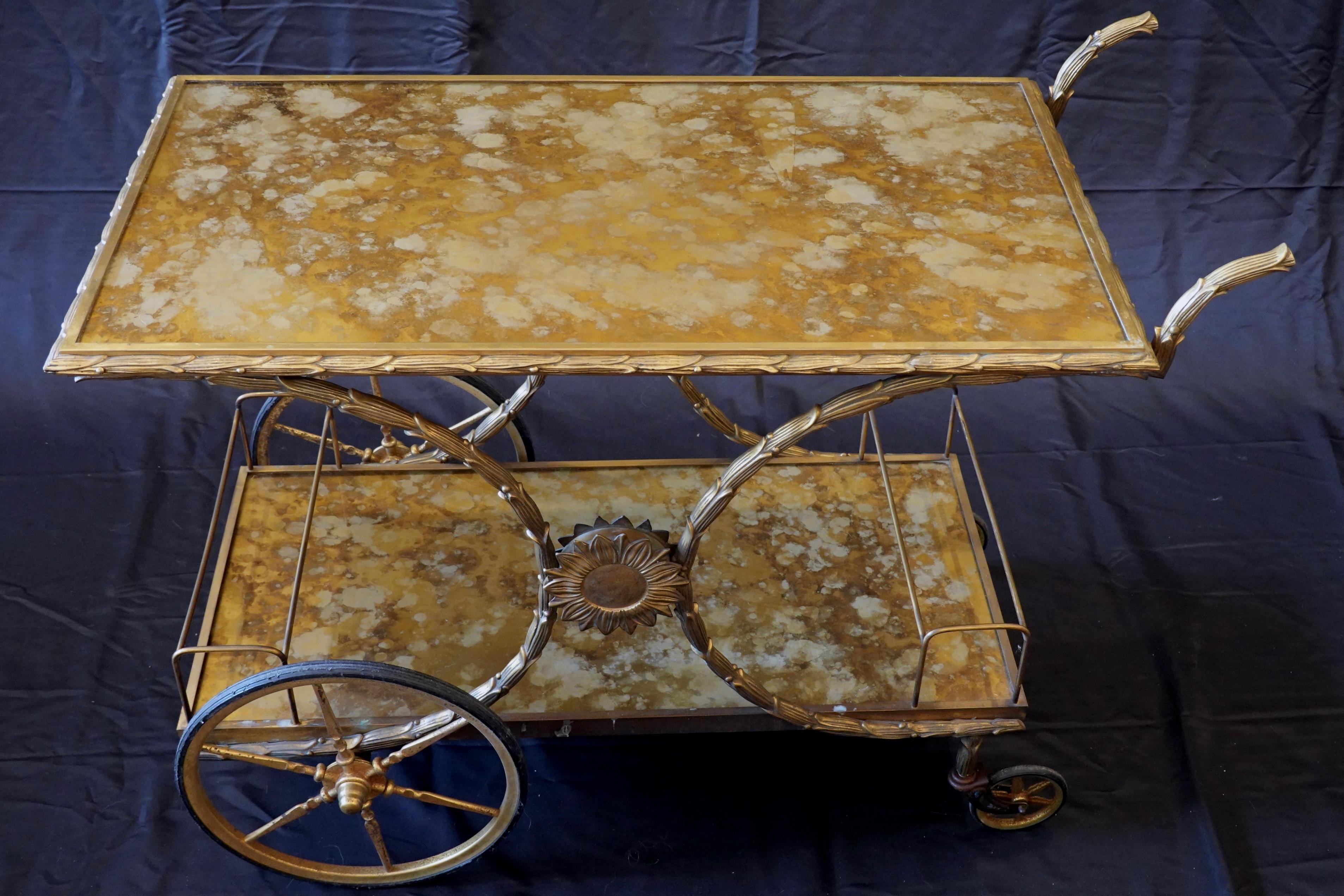 French Gilt-Bronze Bar Cart with Gold Églomisé Tops attr. to Bagues For Sale 7