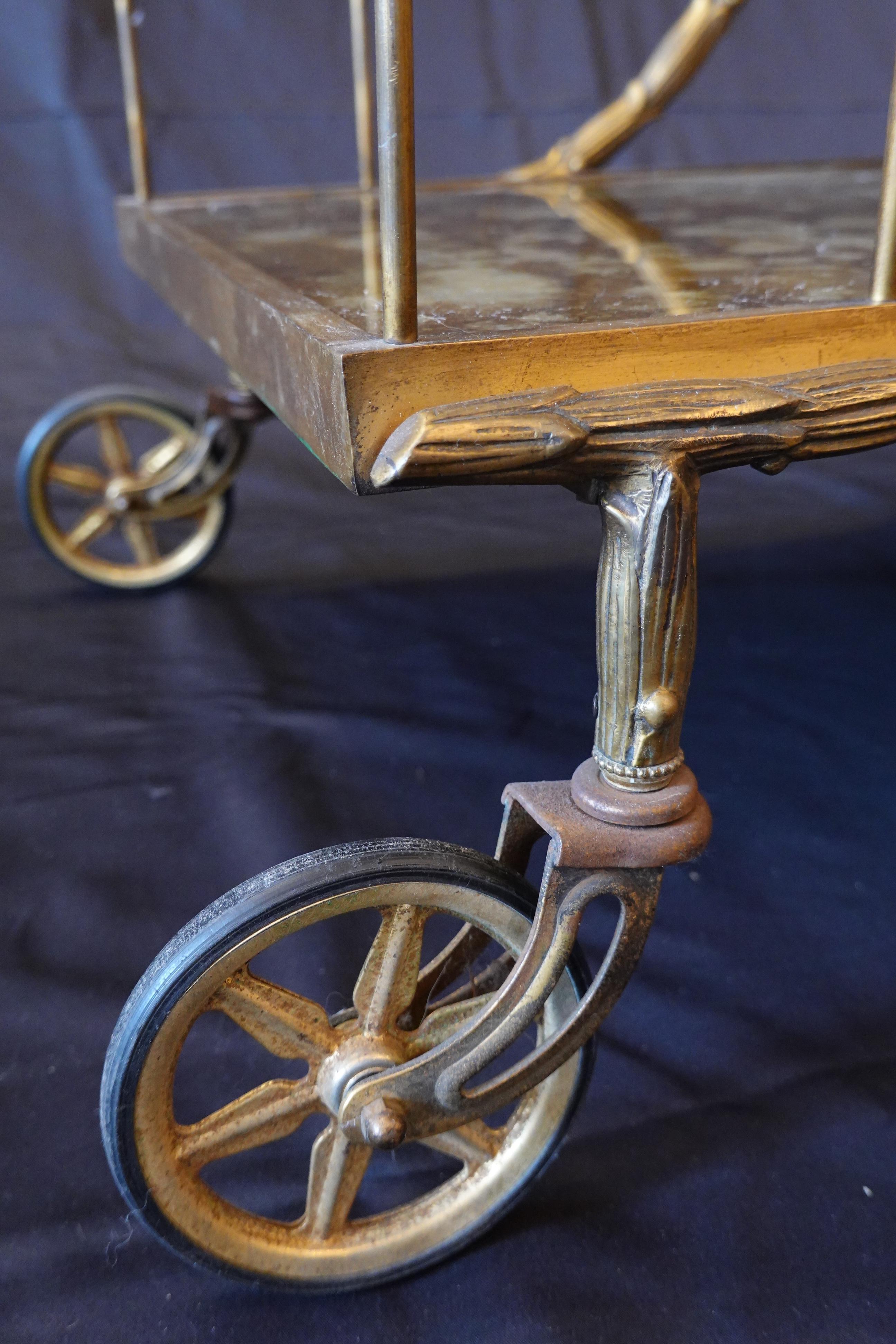 French Gilt-Bronze Bar Cart with Gold Églomisé Tops attr. to Bagues For Sale 10