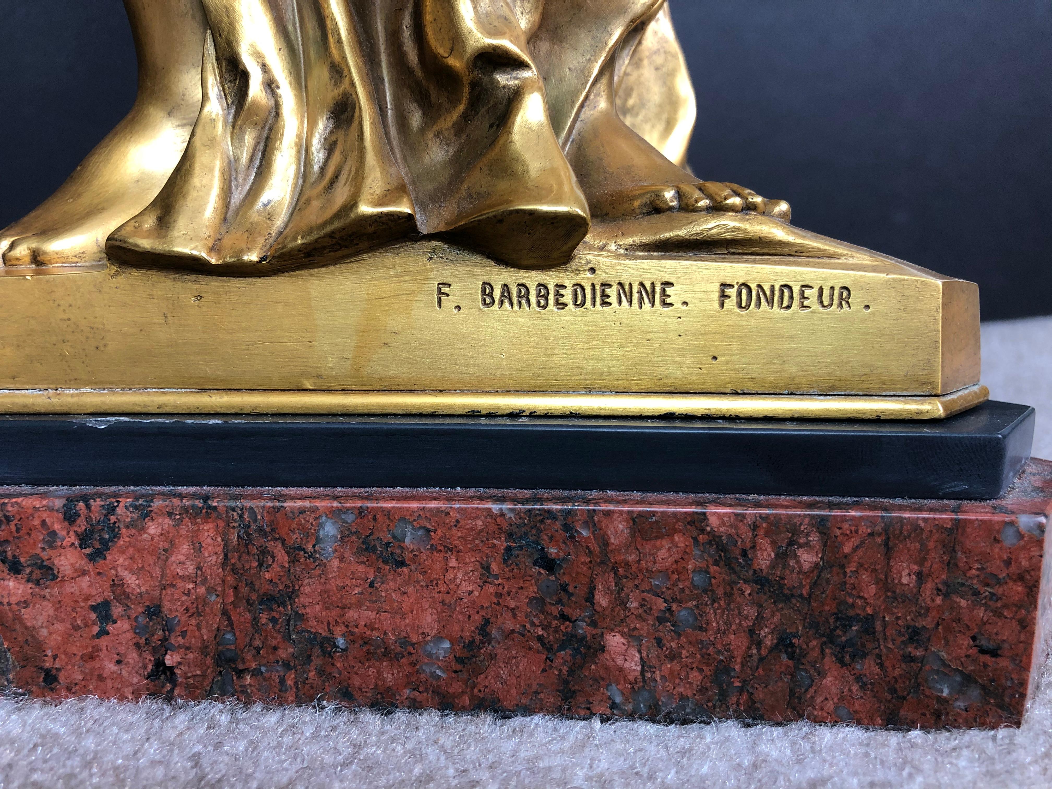 French Barbedienne Bronze Centerpiece after Germain Pilon on Red and Black Marble Base
