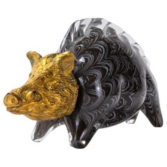Gilt Bronze and Barovier Glass Boar Sculpture