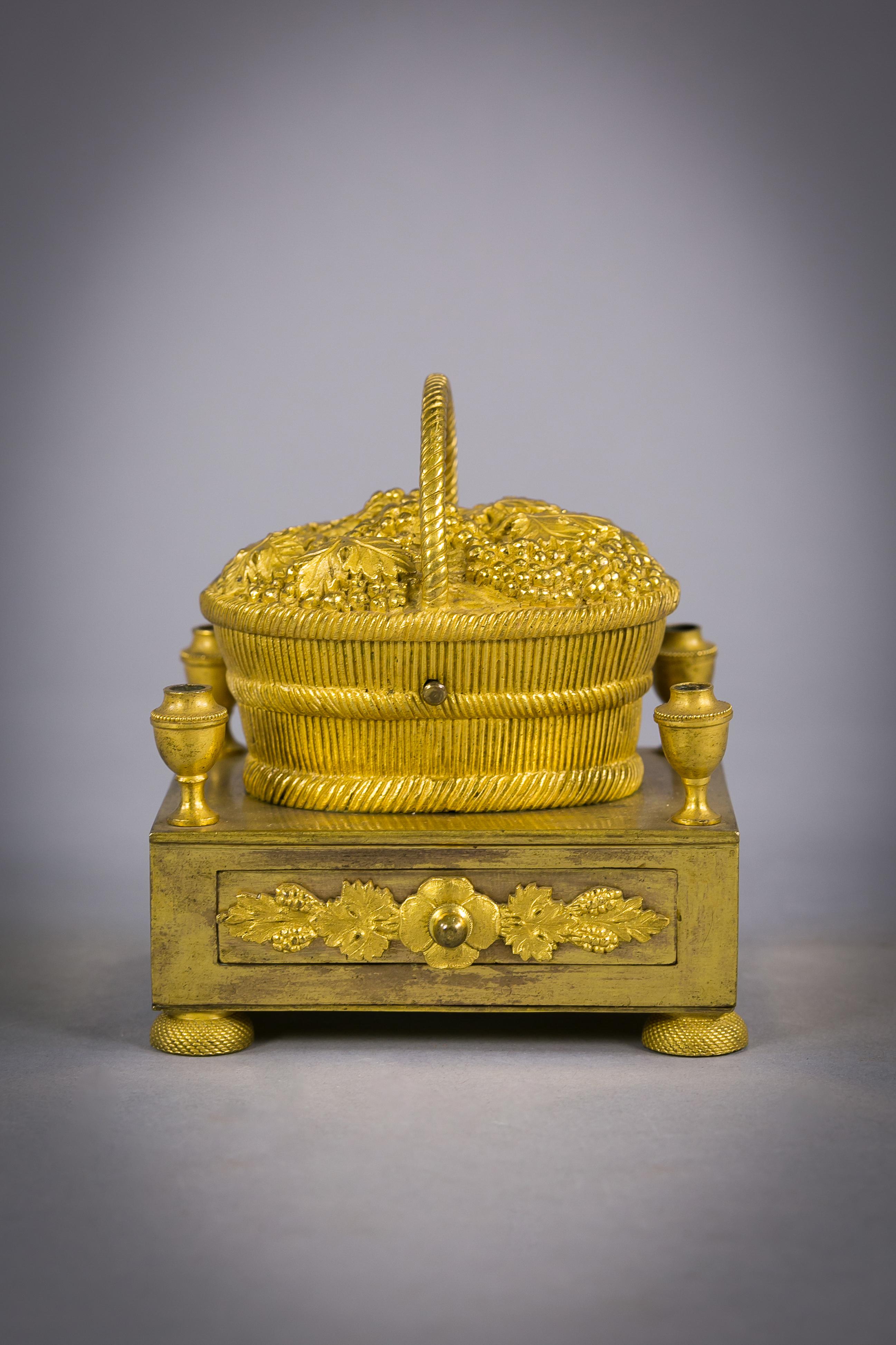 Early 19th Century Gilt Bronze Basket Form Inkstand, French, circa 1810 For Sale