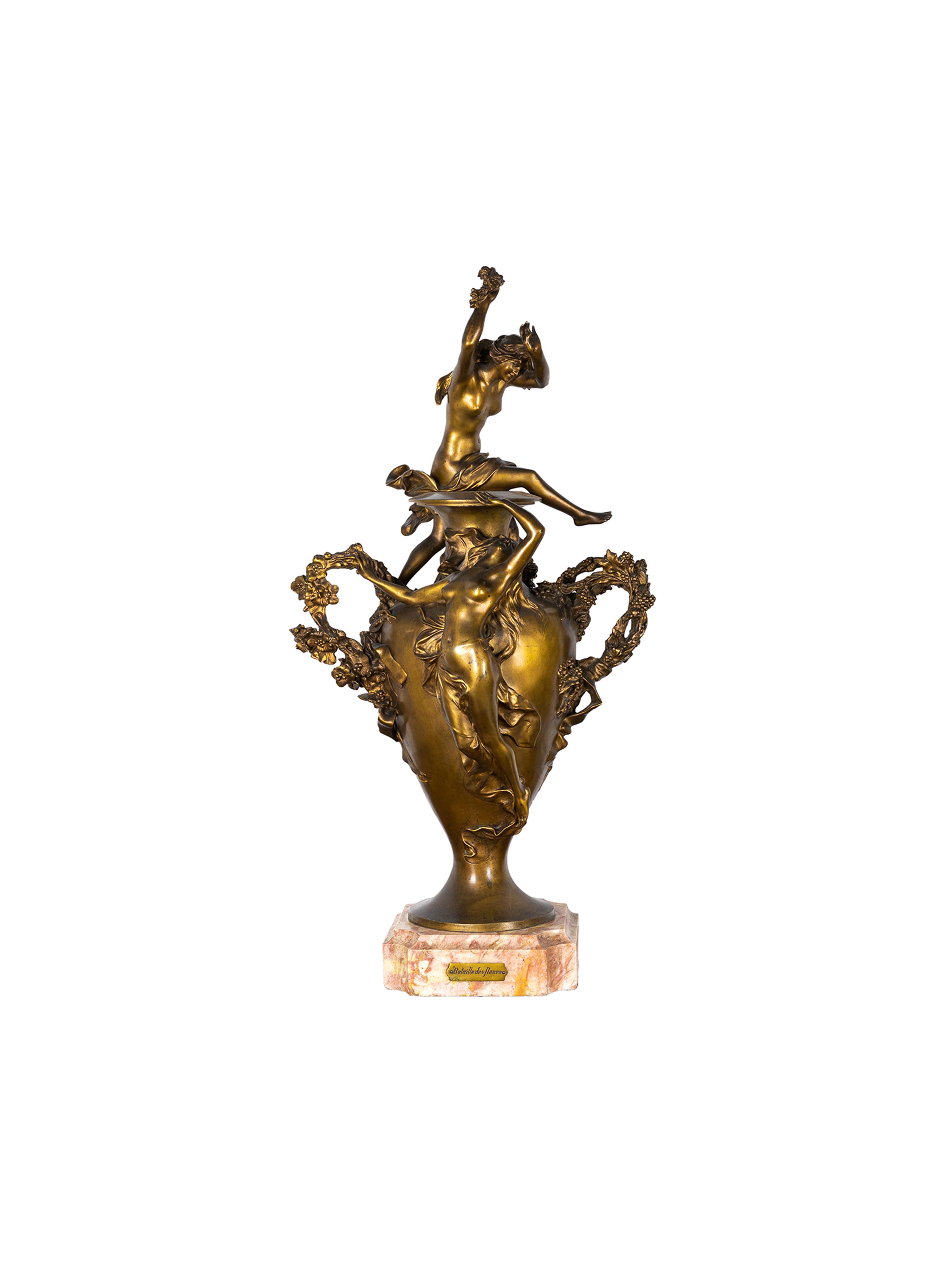 French Gilt-bronze Battle Of The Flowers Statue by Félix Charpentier, 20th Century For Sale