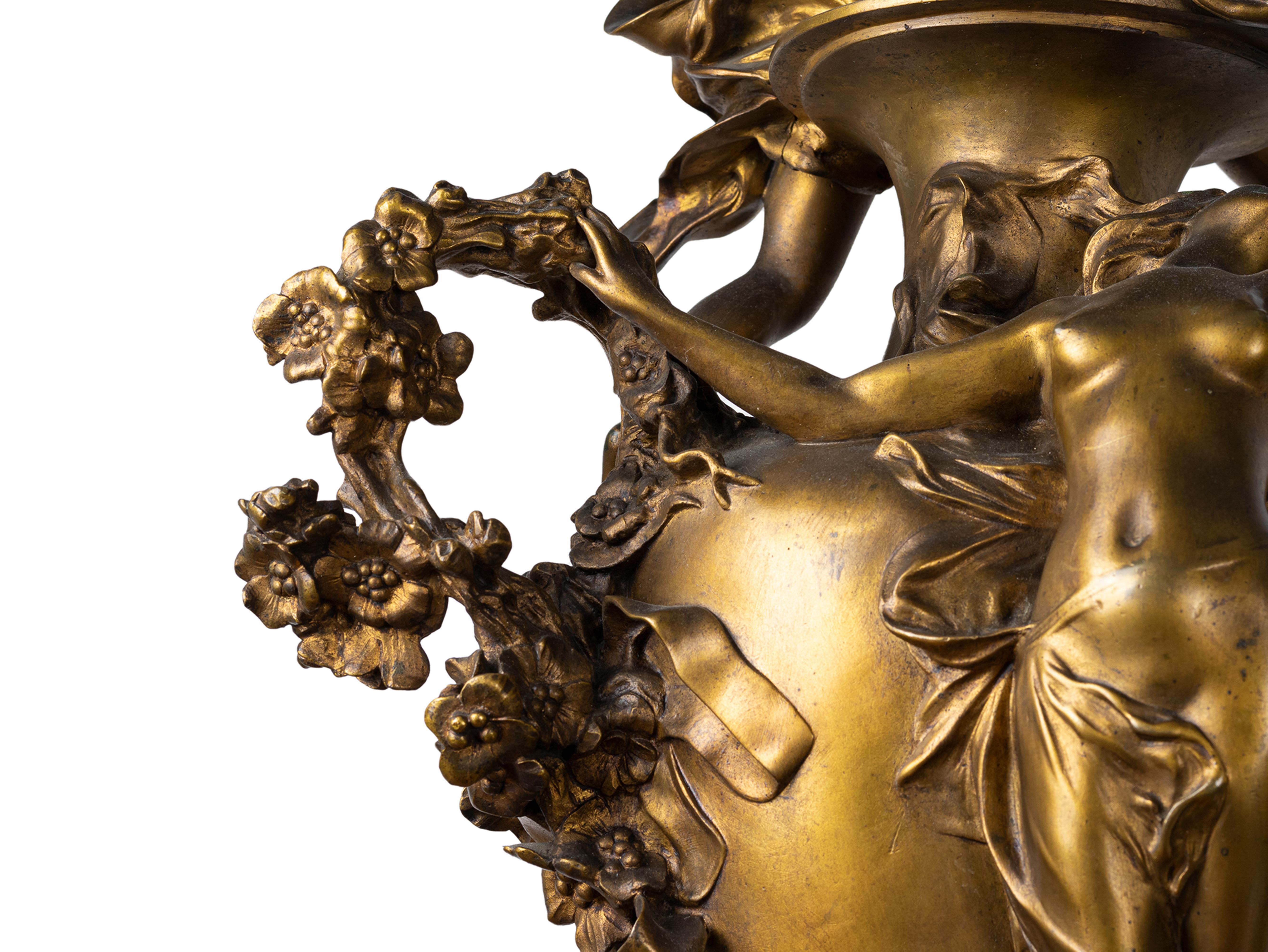 Gilt-bronze Battle of the flowers statue by Félix Charpentier For Sale 3