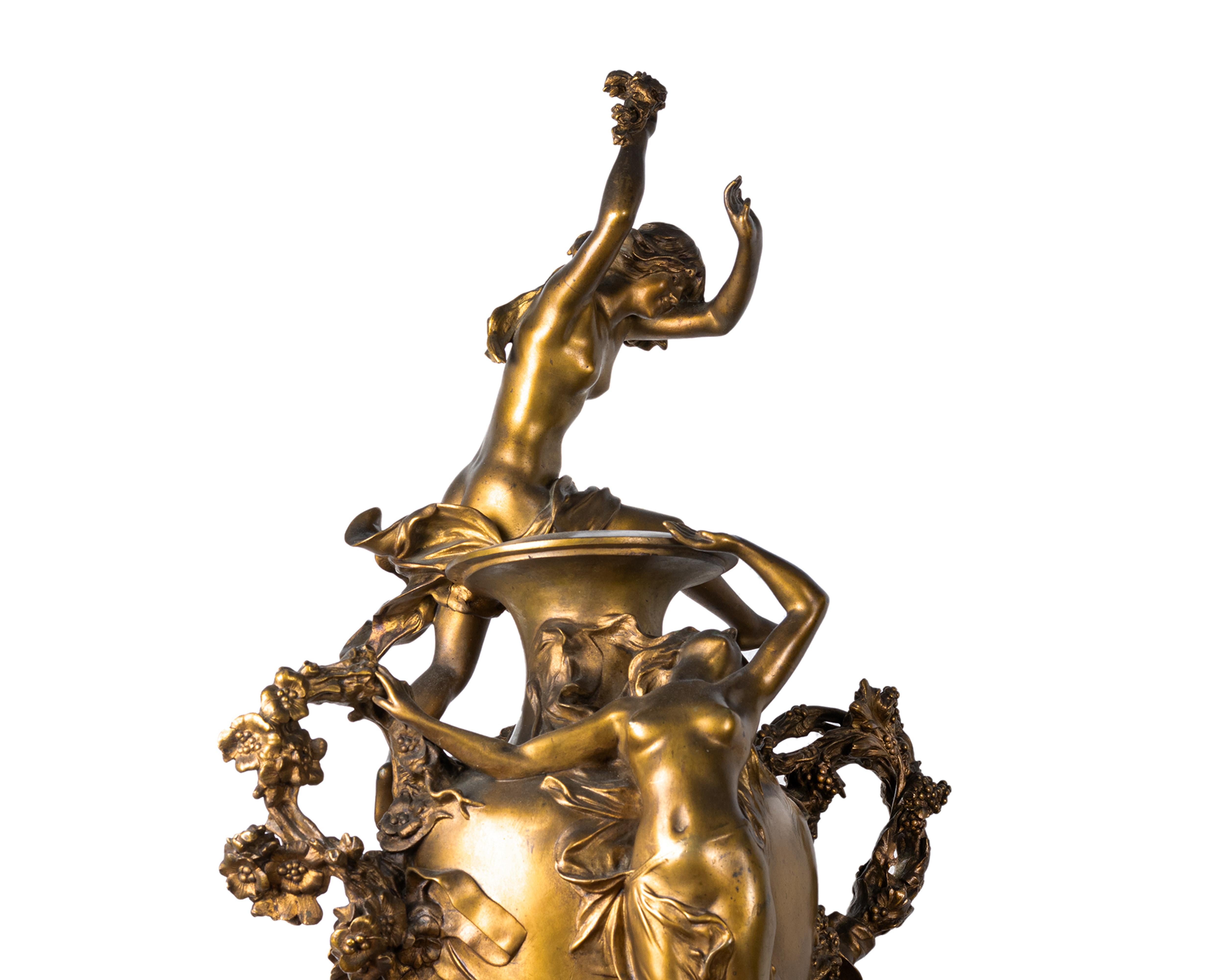 Gilt-bronze Battle of the flowers statue by Félix Charpentier For Sale 6