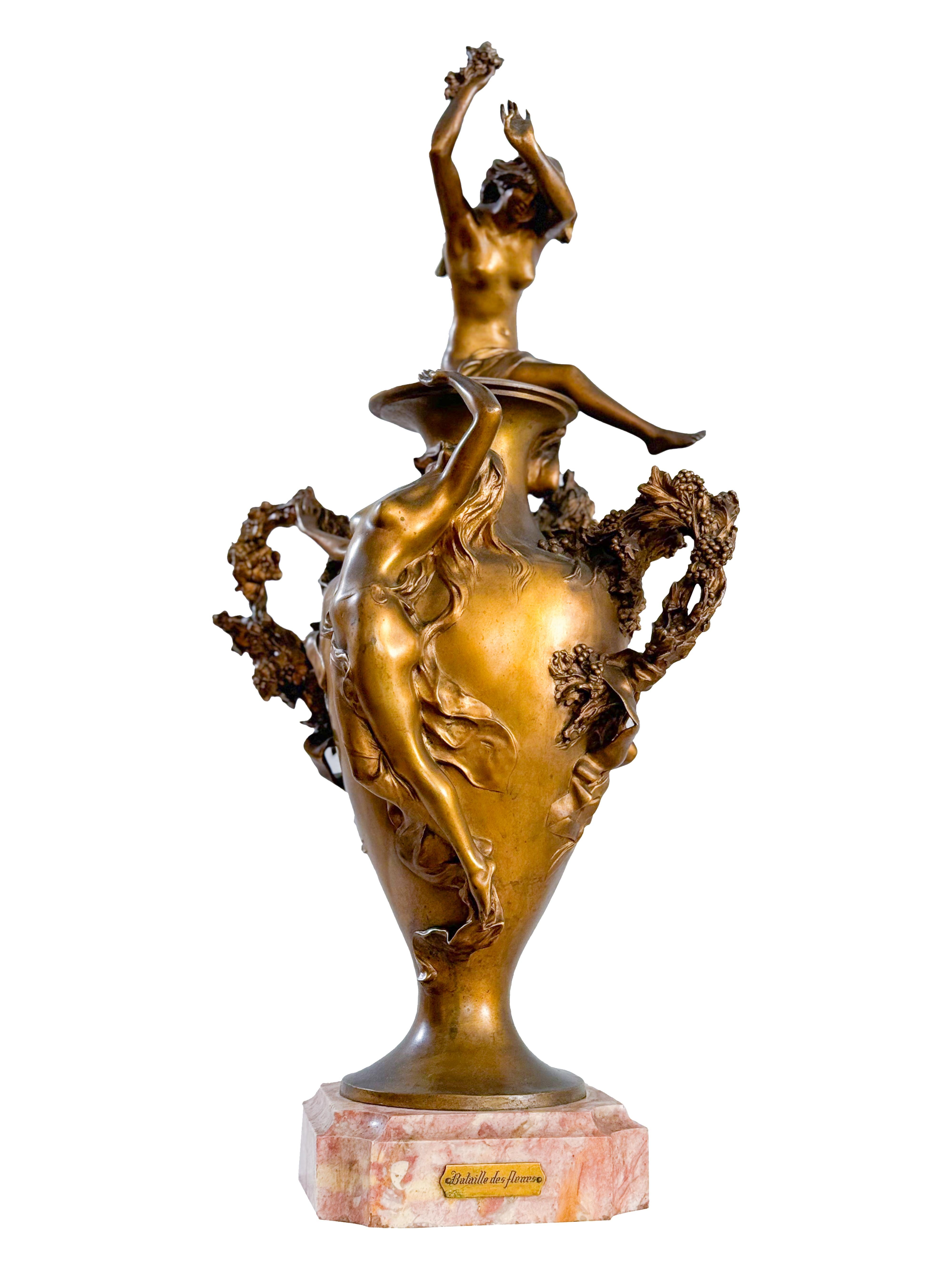 Gilt-bronze Battle of the flowers statue by Félix Charpentier For Sale 8