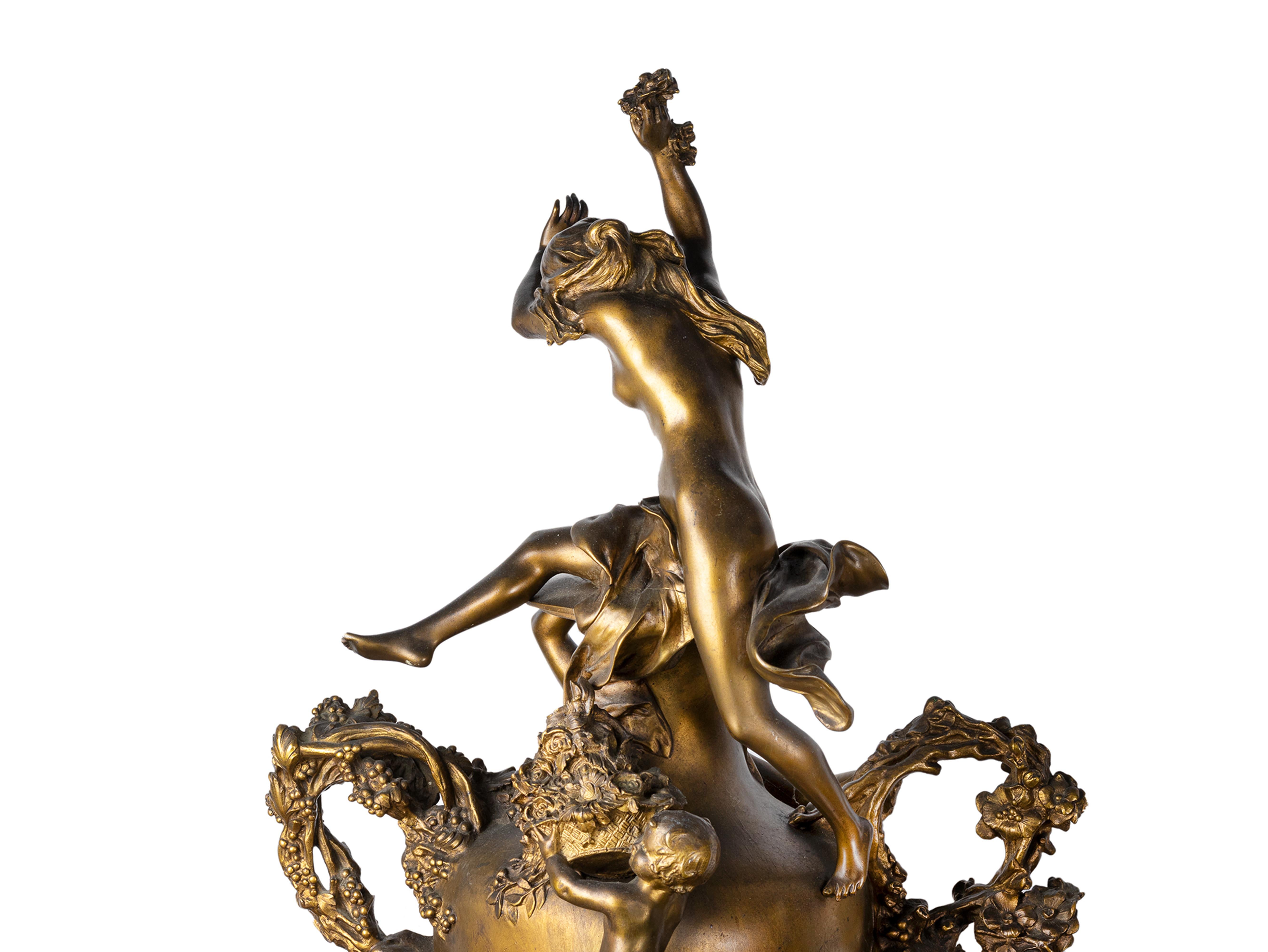 Gilt-bronze Battle of the flowers statue by Félix Charpentier For Sale 1