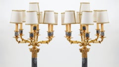 Gilt Bronze / Black Marble Seven-Light Candelabra Pair Table Lamp