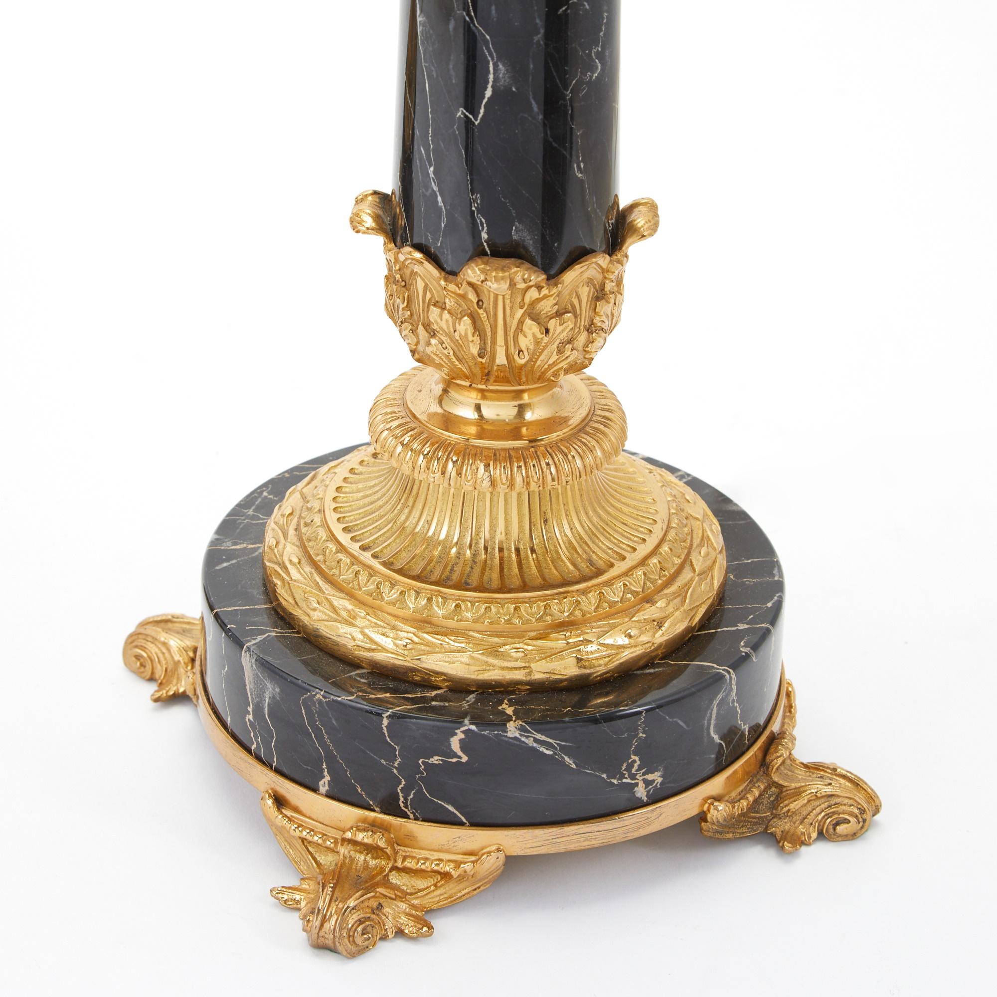 Late 20th Century Gilt Bronze / Black Marble Seven-Light Candelabra Pair Table Lamp For Sale