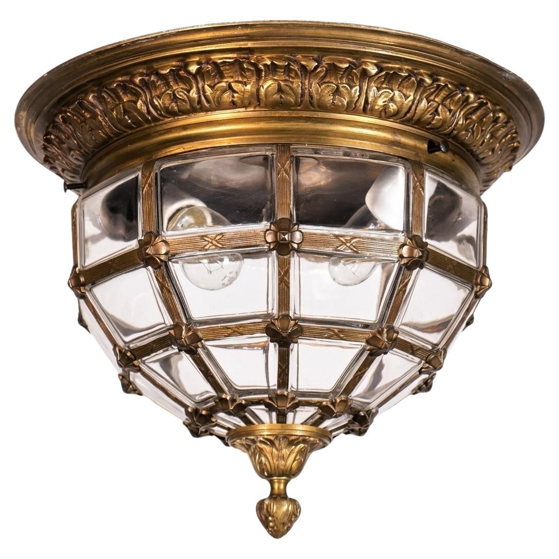 Gilt Bronze & Blown Glass Pendant For Sale