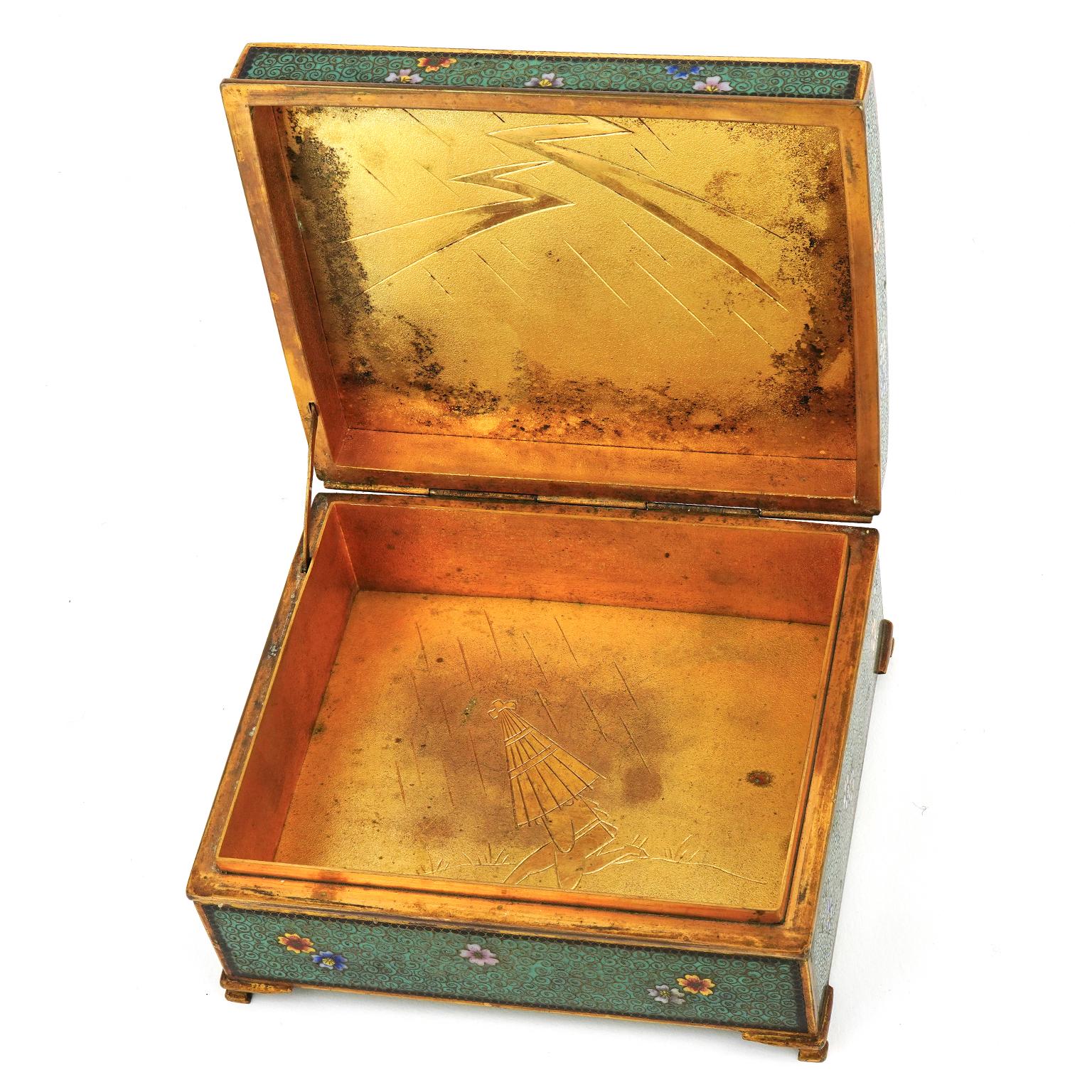 Gilt Bronze Box with Cloisonné & Champlevé Enamel work c1880s Japan 1