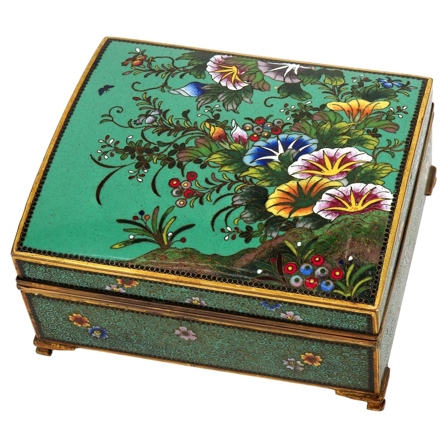 Gilt Bronze Box with Cloisonné & Champlevé Enamel work c1880s Japan