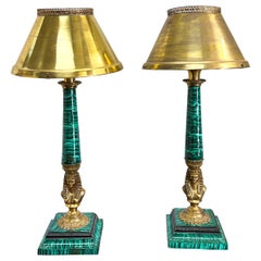 Lampade da tavolo egiziane in bronzo dorato e ottone con vernice finta malachite, 2