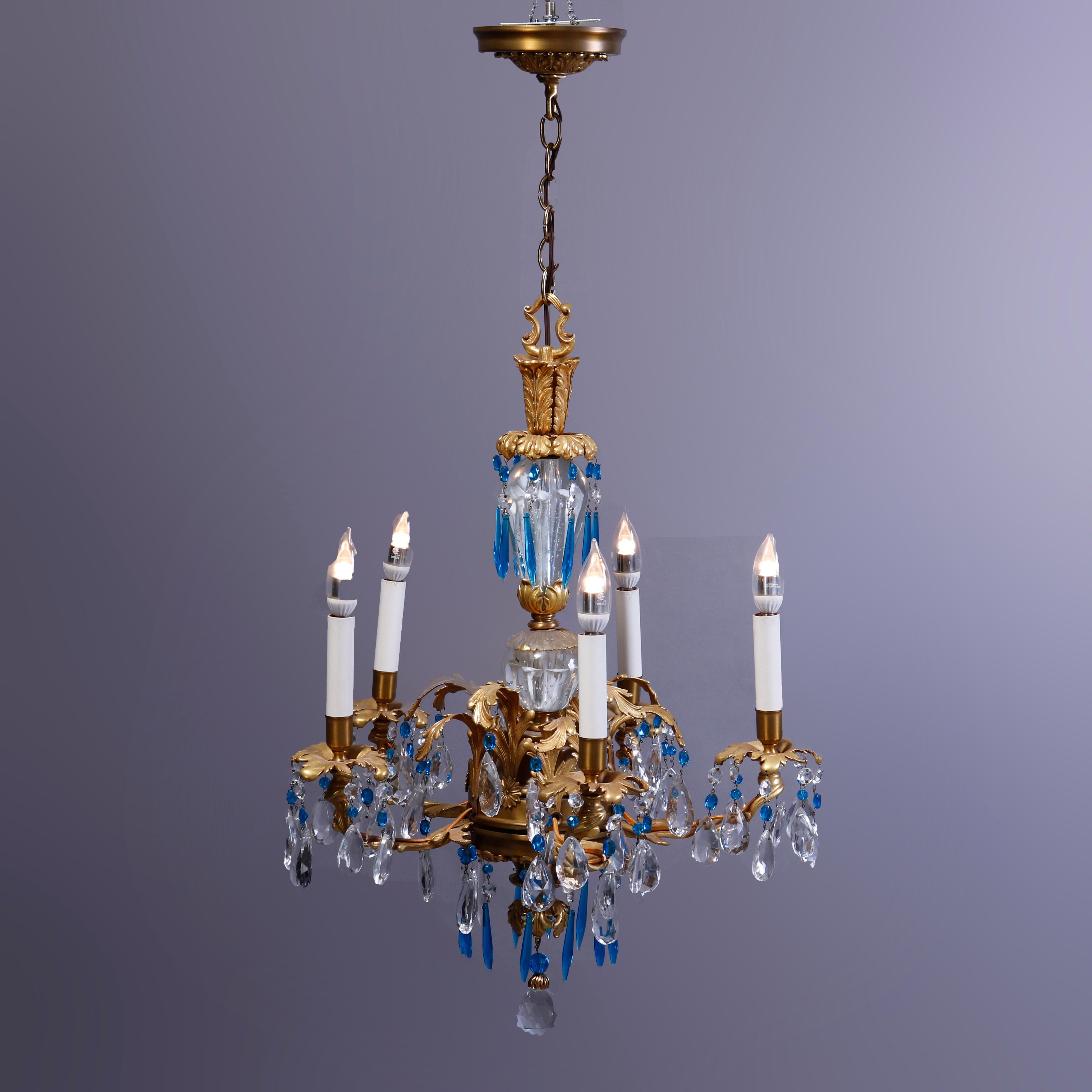 Gilt Bronze & Brass Louis XIV Style Baccarat School Crystal Chandelier, c1930 In Good Condition In Big Flats, NY