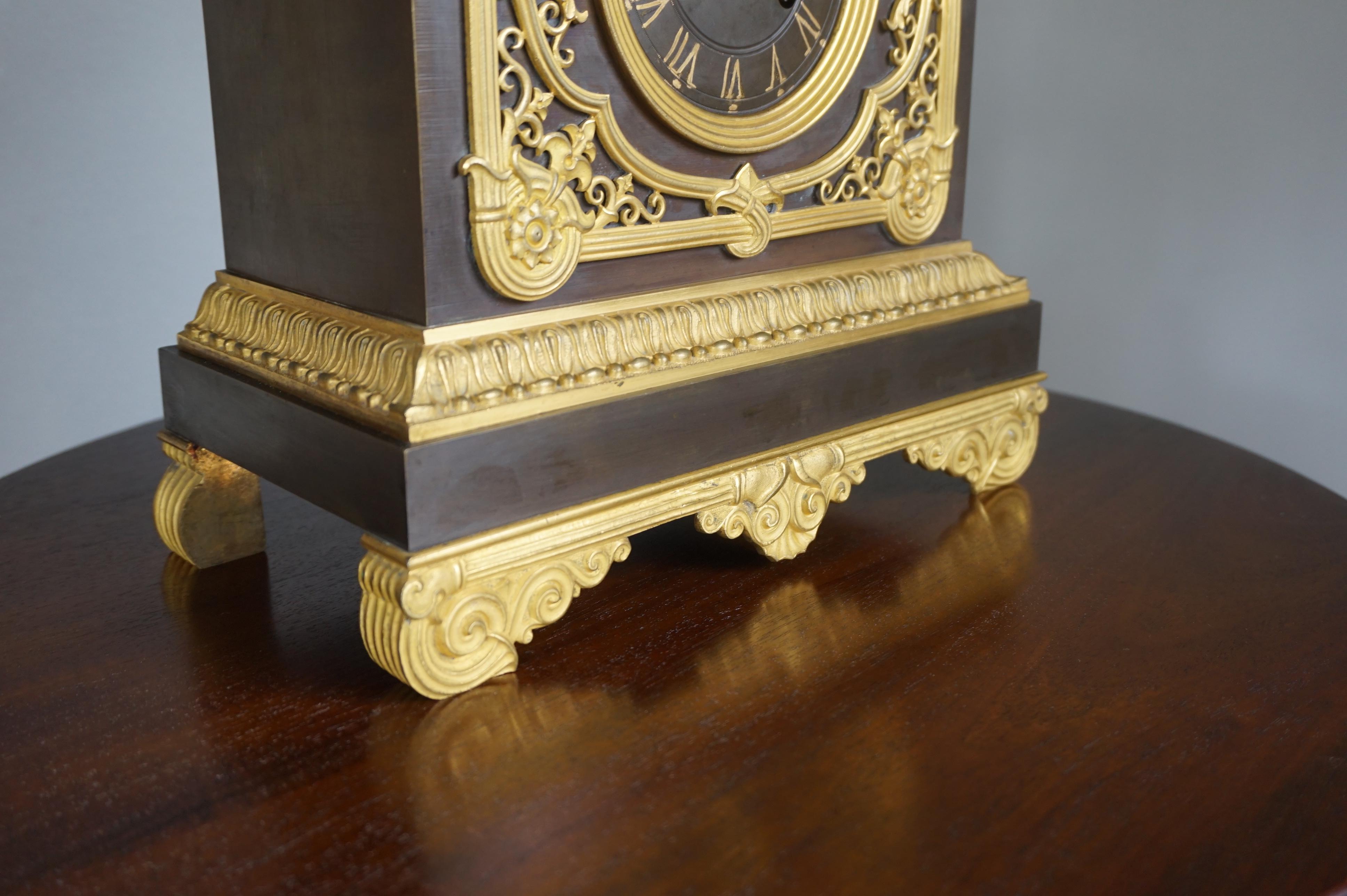 Gilt Bronze Empire Style Mantel or Table Clock with Horse & Warrior Sculpture 2