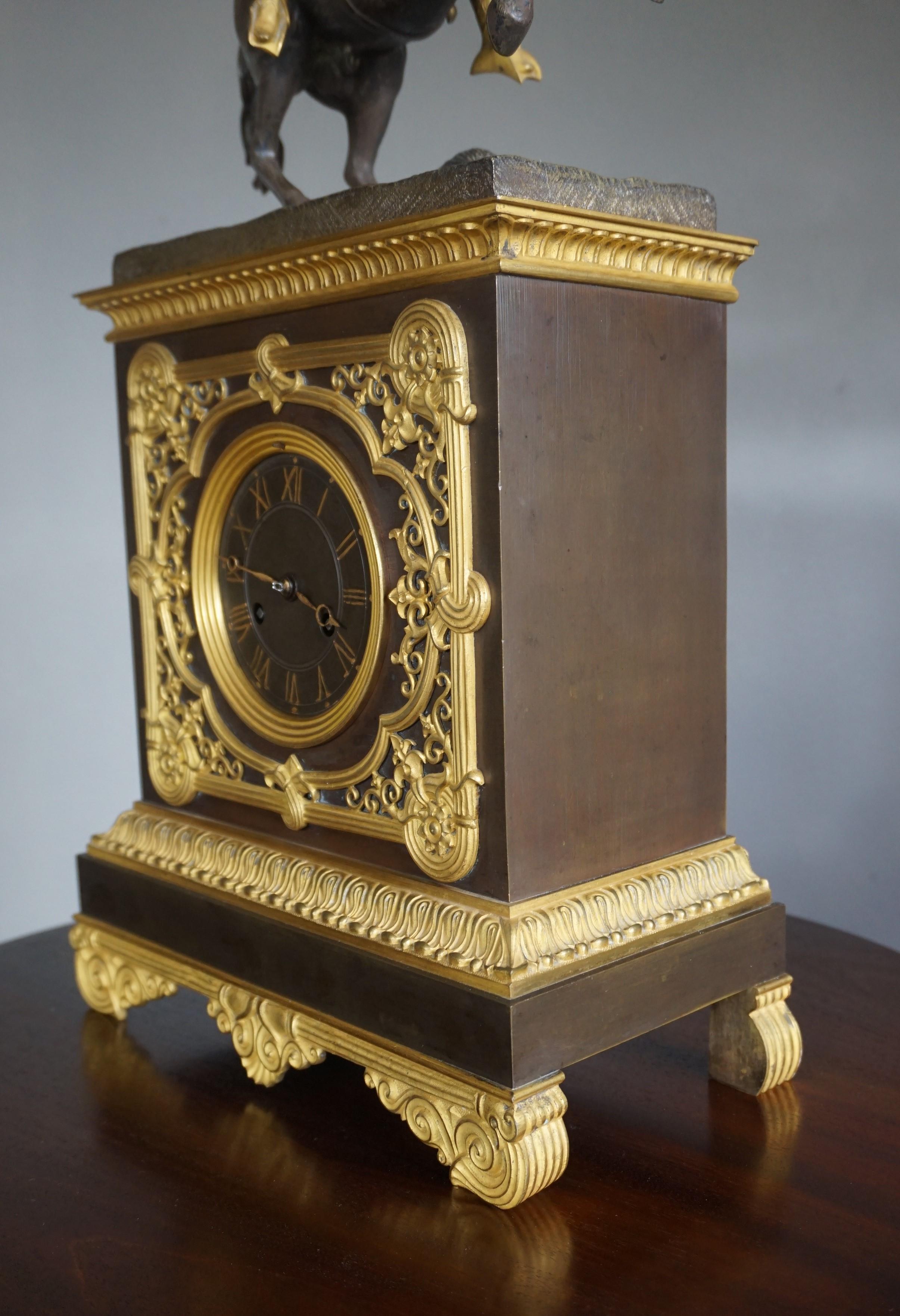 Gilt Bronze Empire Style Mantel or Table Clock with Horse & Warrior Sculpture 5