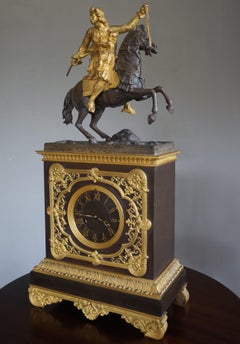 Gilt Bronze Empire Style Mantel or Table Clock with Horse & Warrior Sculpture