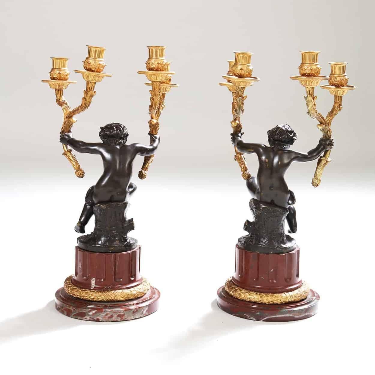 Napoleon III Gilt Bronze, Bronze and Marble Clock Set Garniture For Sale