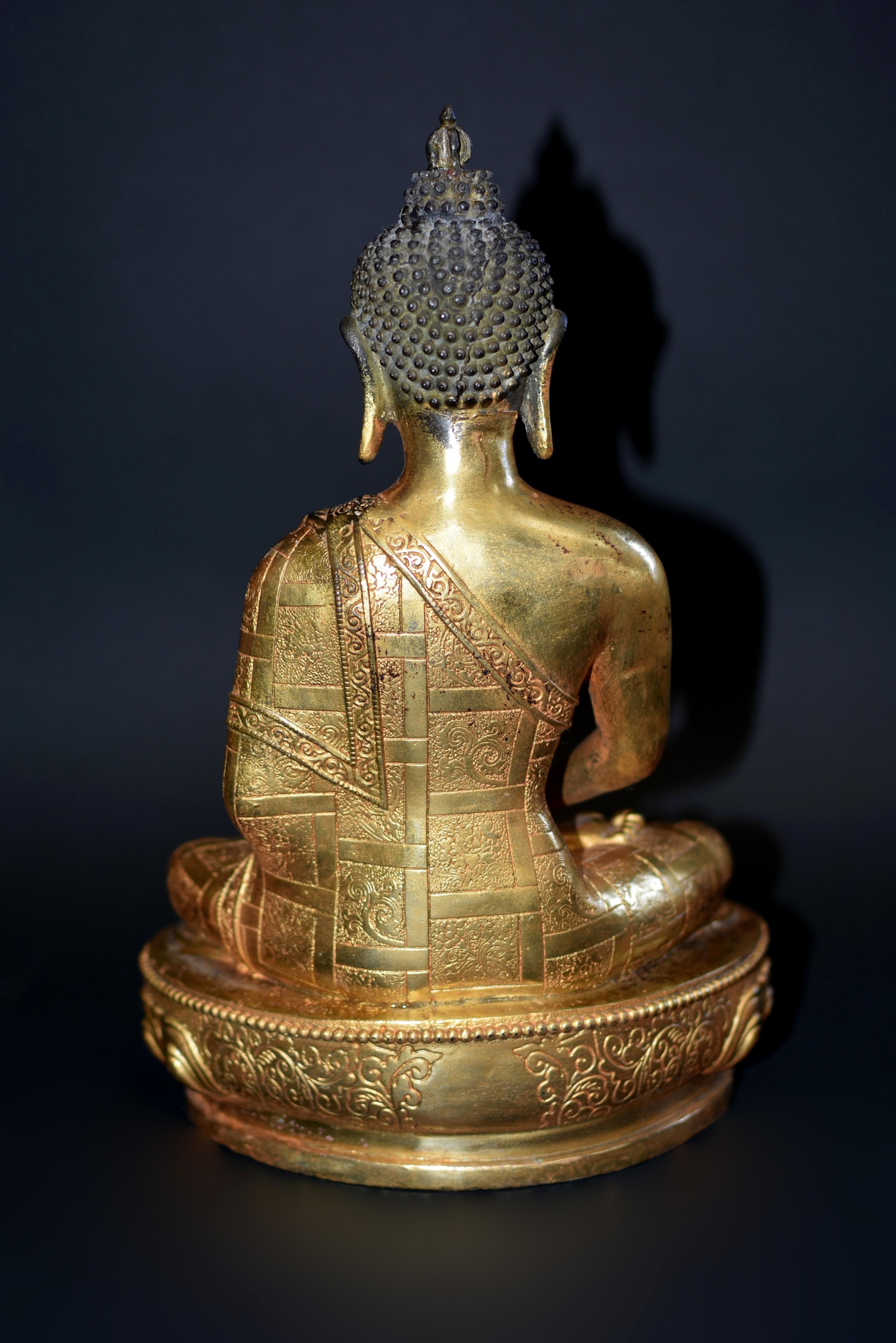 Gilt Bronze Buddha in Patchwork Robe For Sale 13